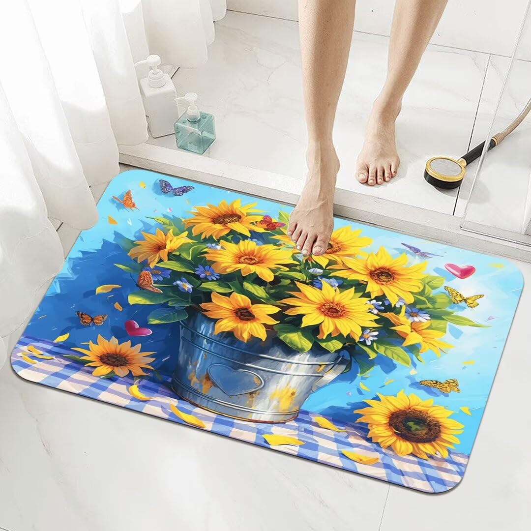 Dywanik łazienkowy antypoślizgowy chłonny duży 70 x 140 cm mata pod prysznic dywaniki łazienkowe Sunflower wycieraczka szybkoschnąca wejście dywanik podłogowy dywanik kuchenny zmywalny dywanik