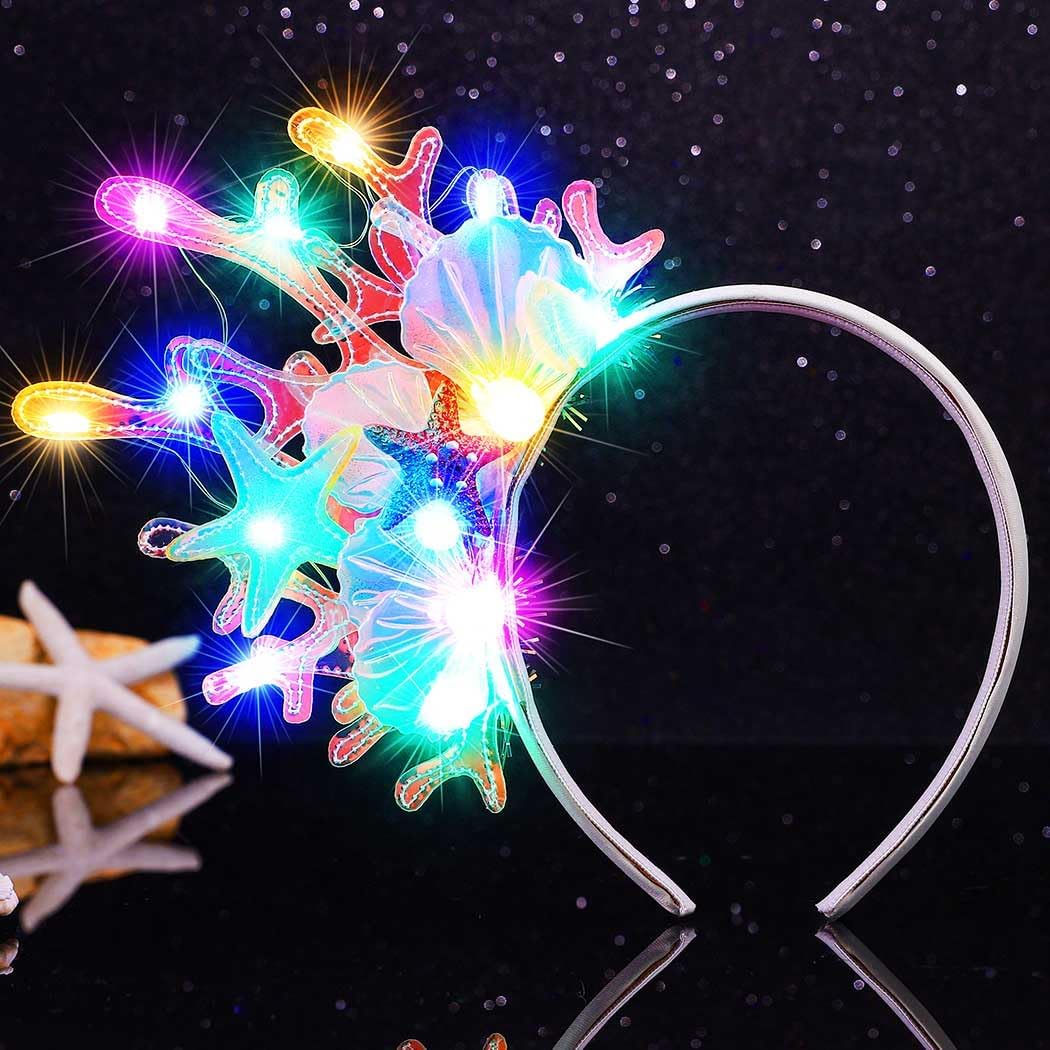 GORTIN Light up Mermaid Headband LED Starfish Headbands Sea Shell Headpiece Costume Hair Accessories for Women - Image 2
