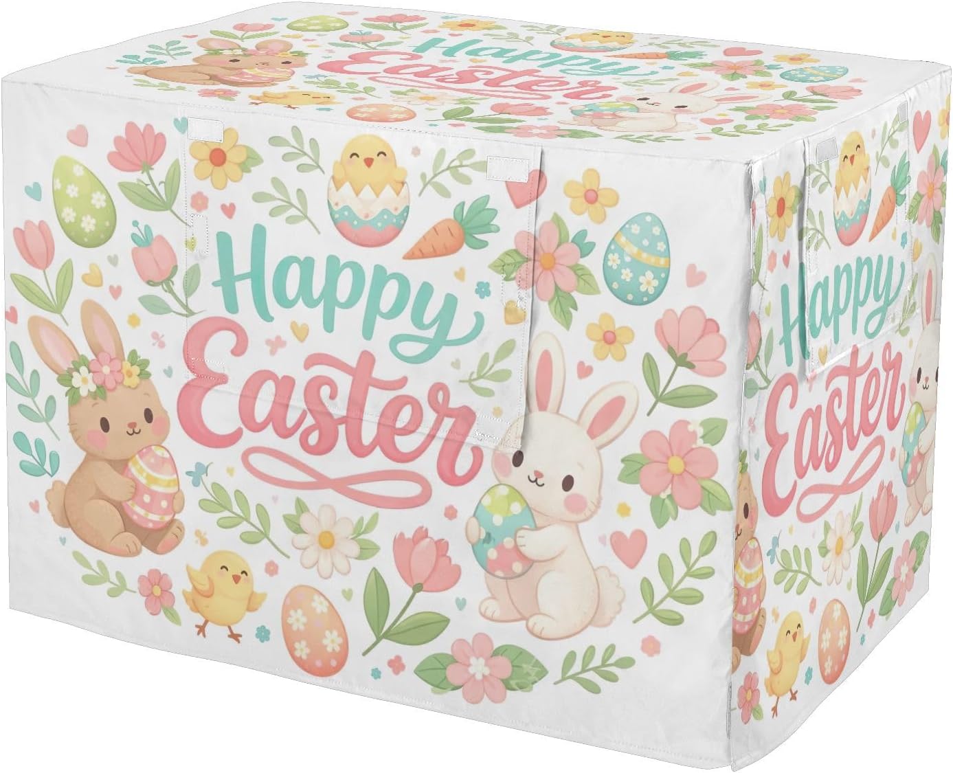 Cute Easter Bunnies Floral Dog Crate Covers Easy to Install, Pet Cage Cover with Openings, X-Large