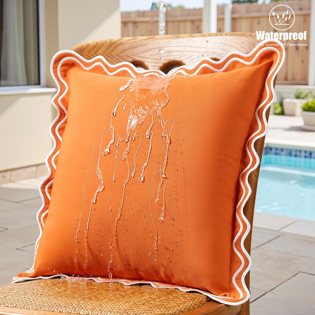 12x20 Burnt Orange Scalloped Outdoor Lumbar Pillow Covers Waterproof & Sunproof Set of 2, Embroidered Boho Fall Orange Outdoor Decorative Lumbar Throw Pillows for Home Decor & Patio Furniture