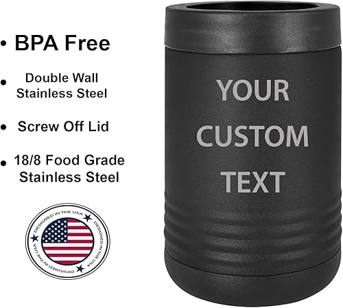 Miniatura 3 de Soporte de bebidas aislado grabado personalizado personalizado de acero inoxidable Enfriador de botellas de vidrio o lata de aluminio (verde)