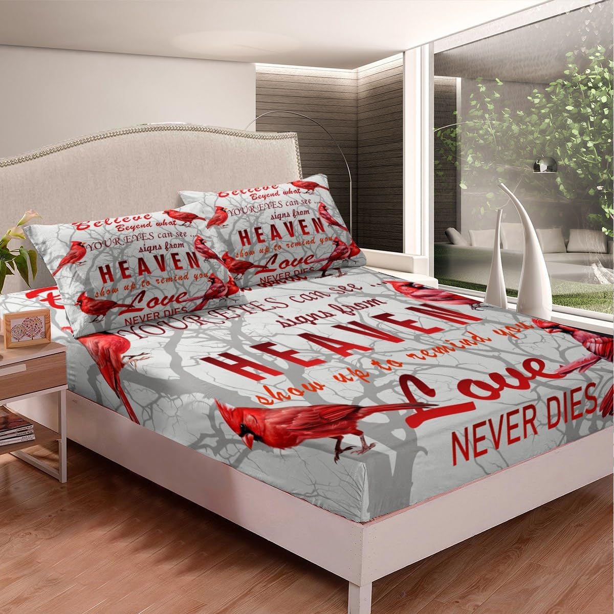 Cardinal Bird Sheet Set Twin Farmhouse Red Birds Bed Sheets Set for Girls Boys Women Men Bedroom Tree Branches Decor Sheets Nature Theme Bedding Set with Deep Pocket Fitted Sheet with 1 Pillow Case