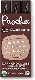 Organic Dark Chocolate Bars 70% Cacao with Arabica Coffee, Gluten Free & Non GMO, 2.8 oz, Pack of 10