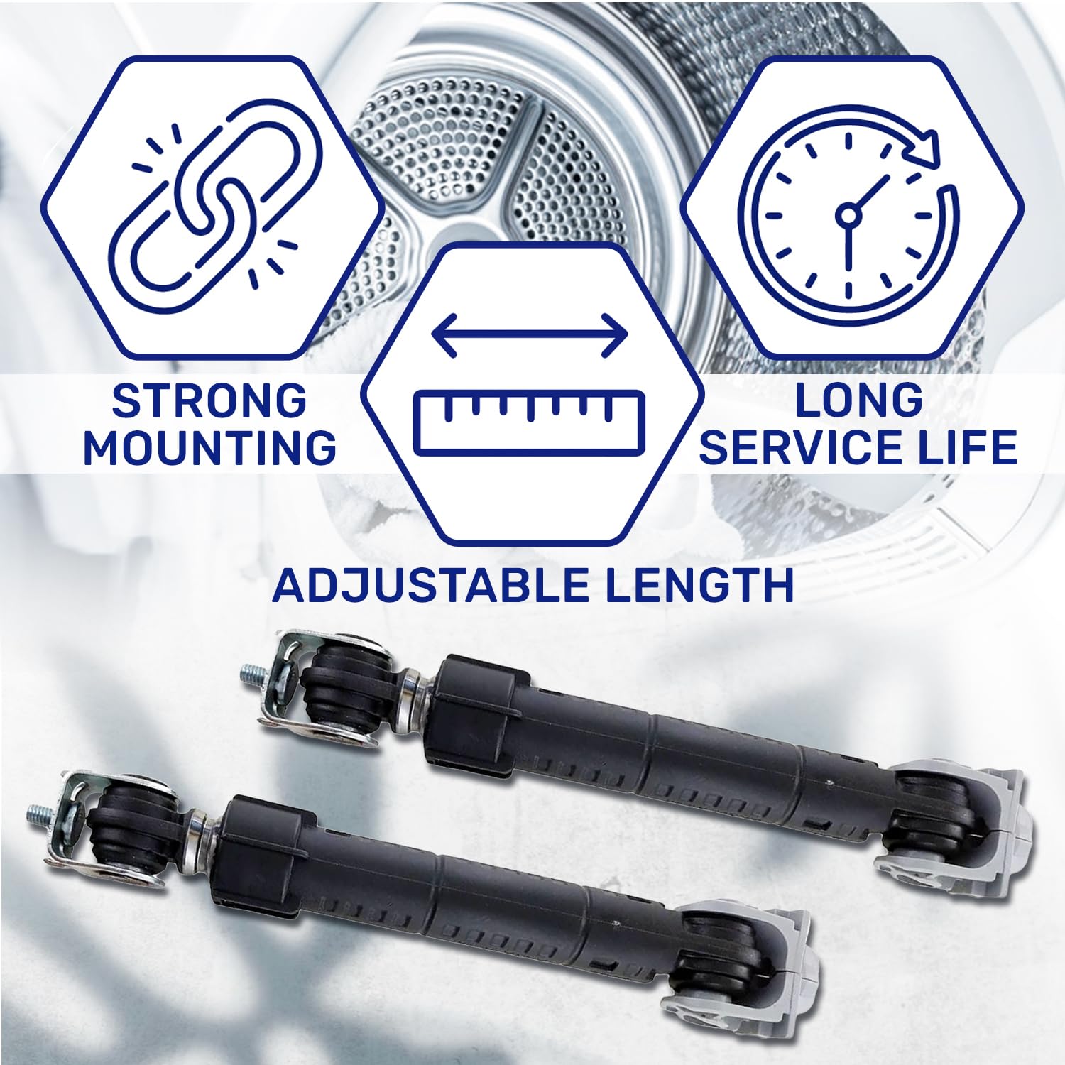 2 szt. Amortyzator pralka 120N Ø10mm Ø8mm z oryginalnym kodem 461971408981 461975277441 481252918062 481252918063 C00313195 C00317130 dla Whirlpool - Wyprodukowano w Europie - MONTERAL