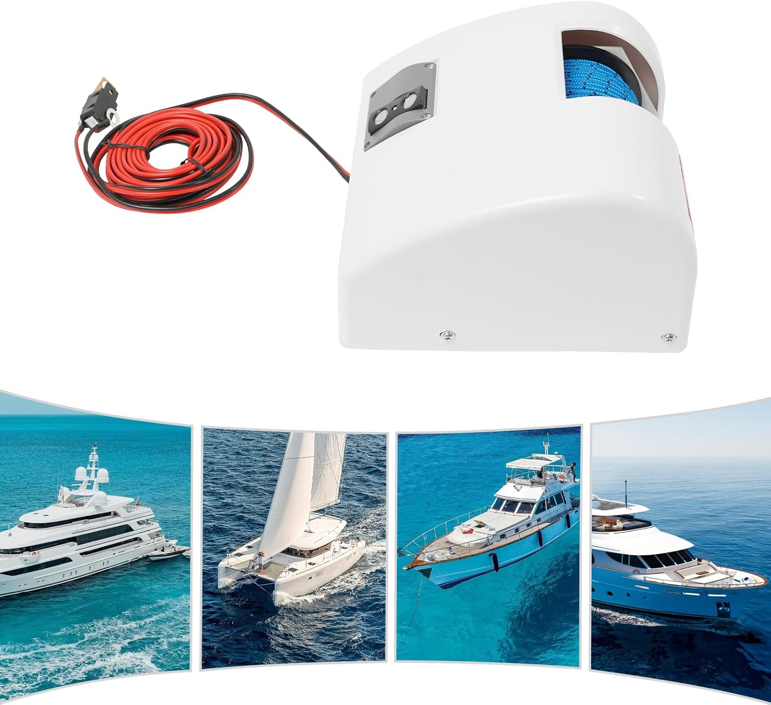 Electric Anchor Winch Anchoring Capacity Up to 25 LBS, 12-Volt DC Boat Anchor Wench with Remote Control, High Efficiency Marine Saltwater Windlass Complete Set with 98 Feet Rope