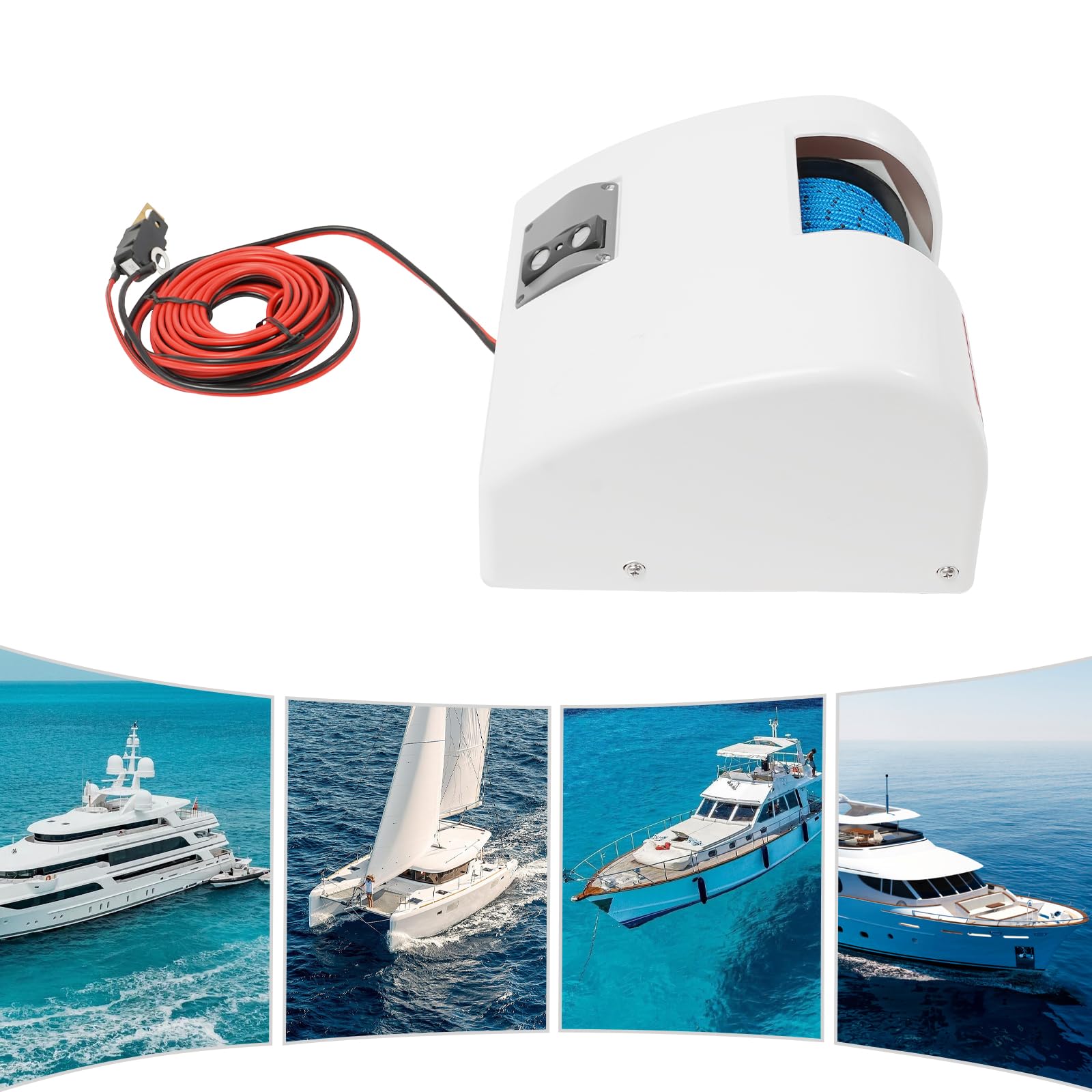 25lbs 12V Electric Anchor Winch, 98.43ft Anchor Rope Saltwater Boat Windlass Kit, Boat Anchor Wench w/Remote Control, Marine Electric Anchor Windlass, Electric Motor Towing Winches(25lbs-White)