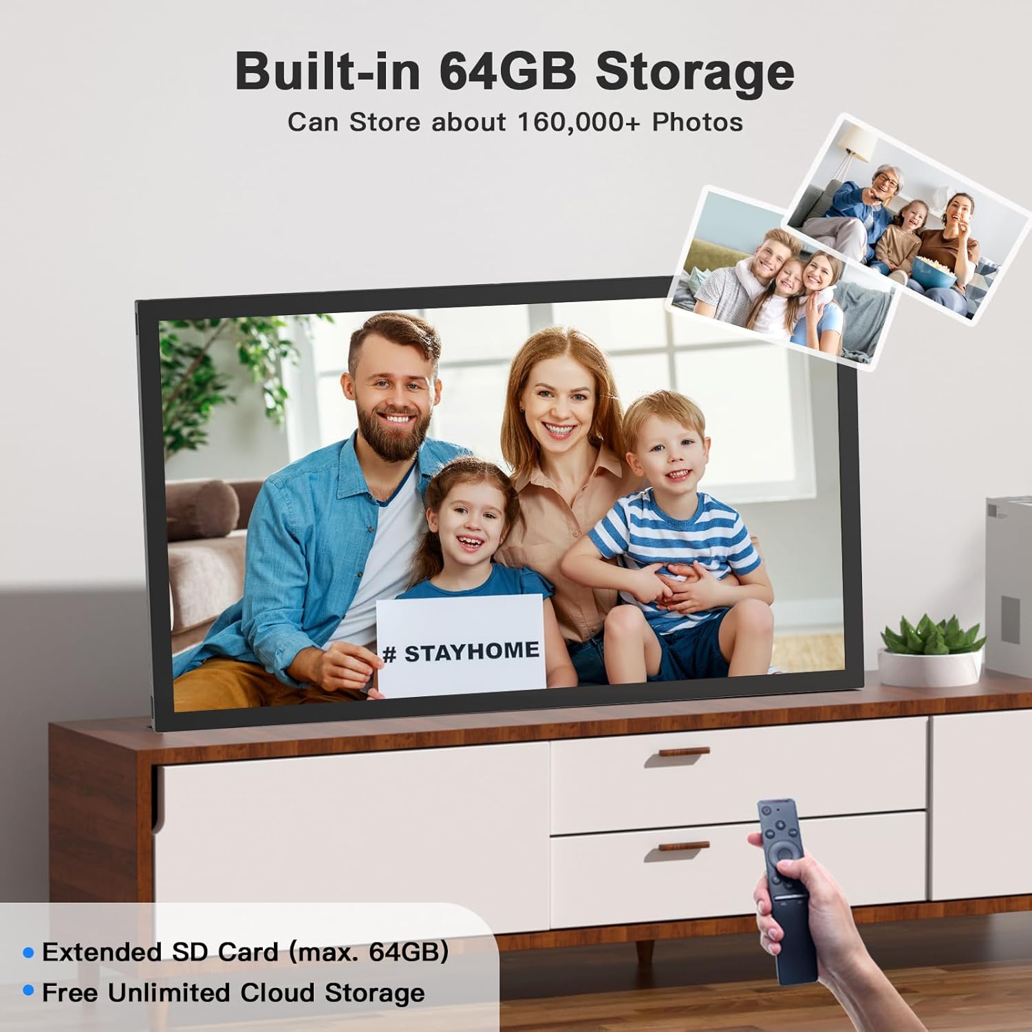 Large Digital Picture Frame 21.5 inch WiFi-Photo-Frame - 64GB, 1920x1080 IPS FHD, Auto Rotate, Load Photos Videos from Phone via App Email, Free Cloud Storage, Wall Mounted, Gifts for Father Mother