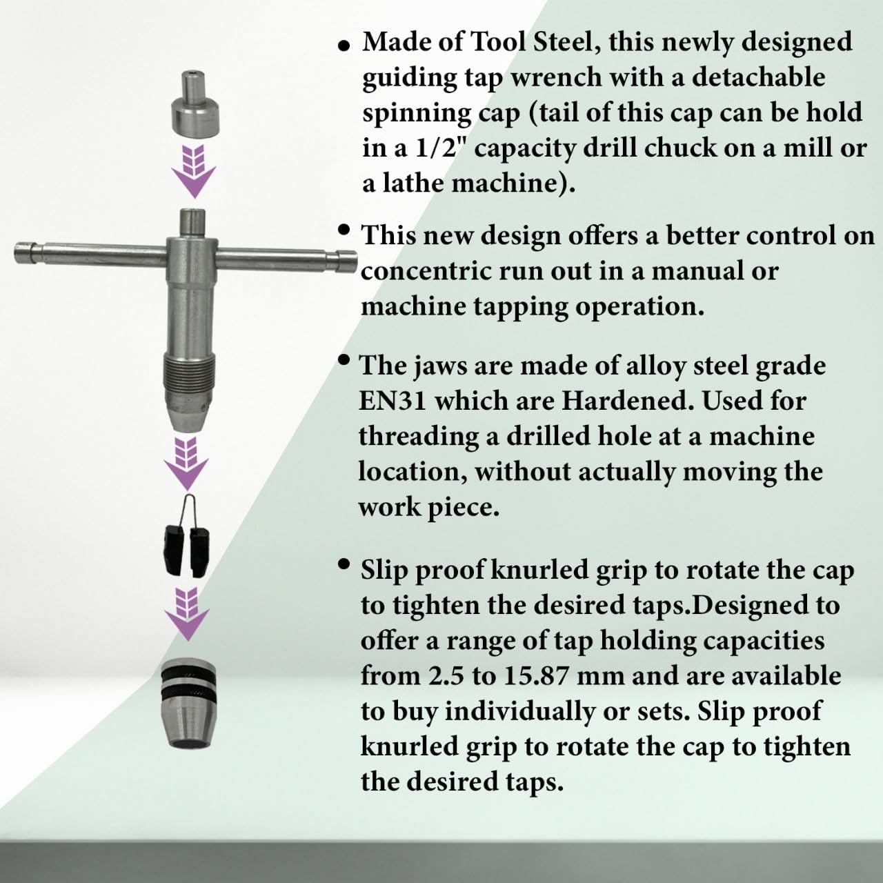 ASSORTS 3-Piece Precision Tap Wrench Set with Rotating Cap - Innovative Design for Enhanced Runout Accuracy