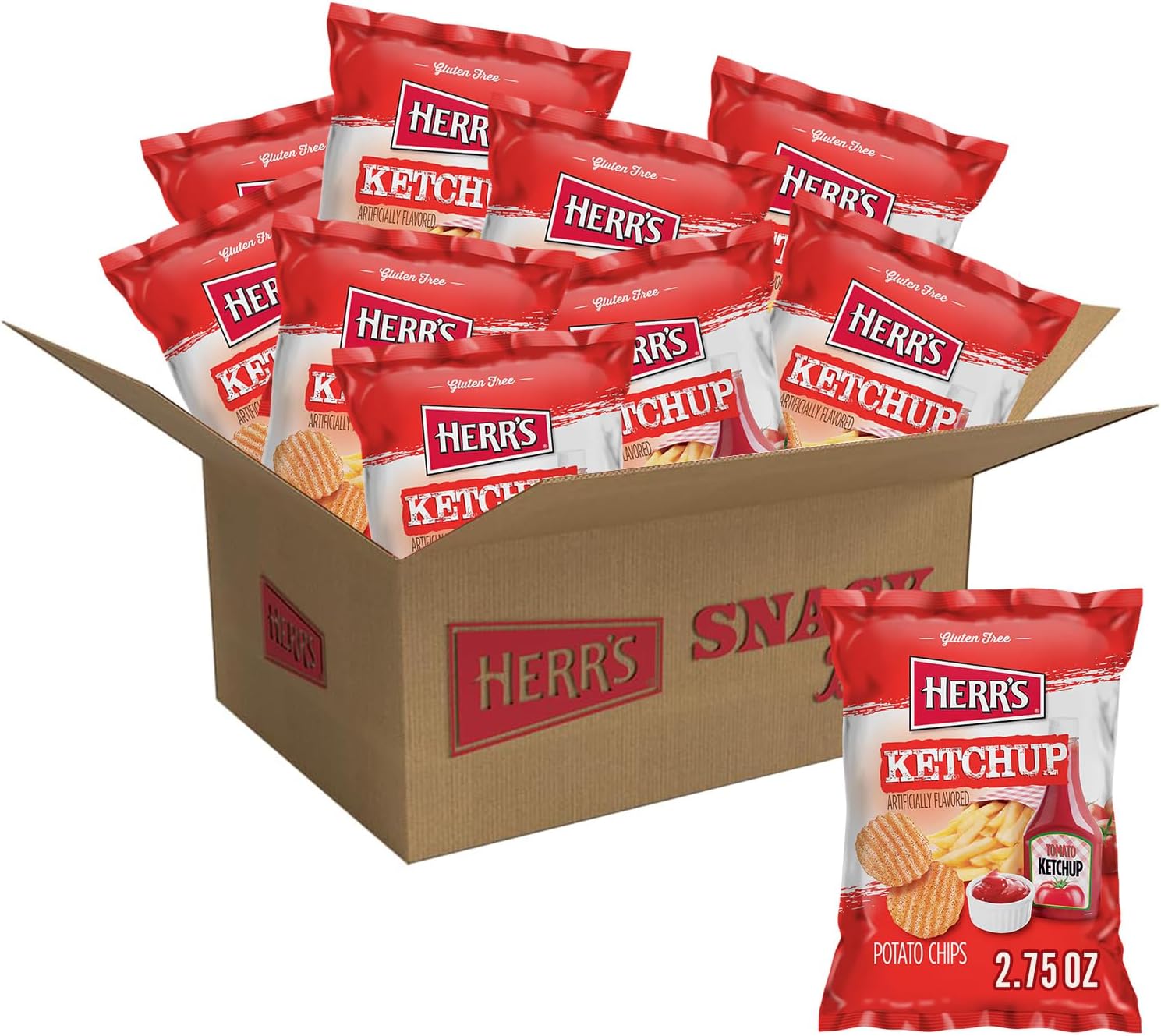 Potato Chips, Ketchup Flavored, 2.75 Oz/78 Gram. (Pack of 3)
