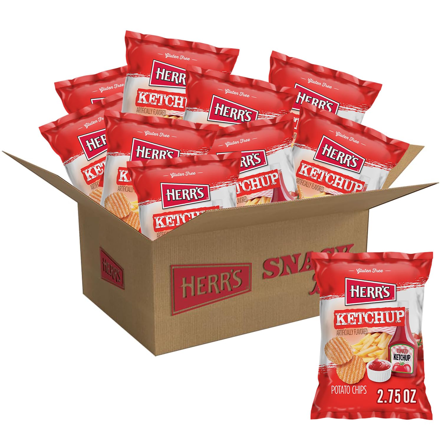 Potato Chips, Ketchup Flavored, 2.75 Oz/78 Gram. (Pack of 3)