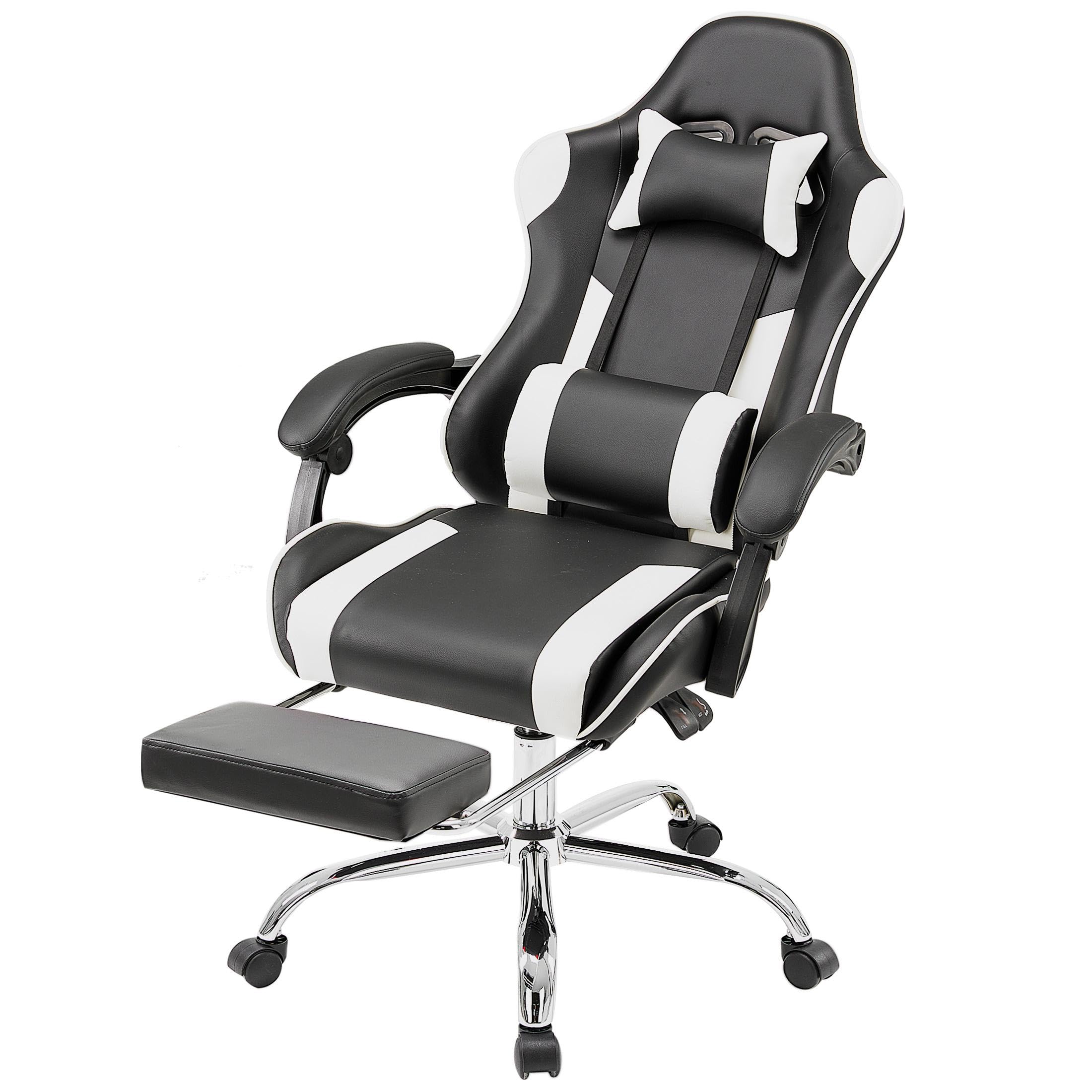 NEWBULIG Computer Gaming Desk Chair - High Back Ergonomic Lumbar Support with Footrest and Headrest, Comfy PU Leather Recliner with Linkage Armrest, Height Adjustable and 360° Swivel, White