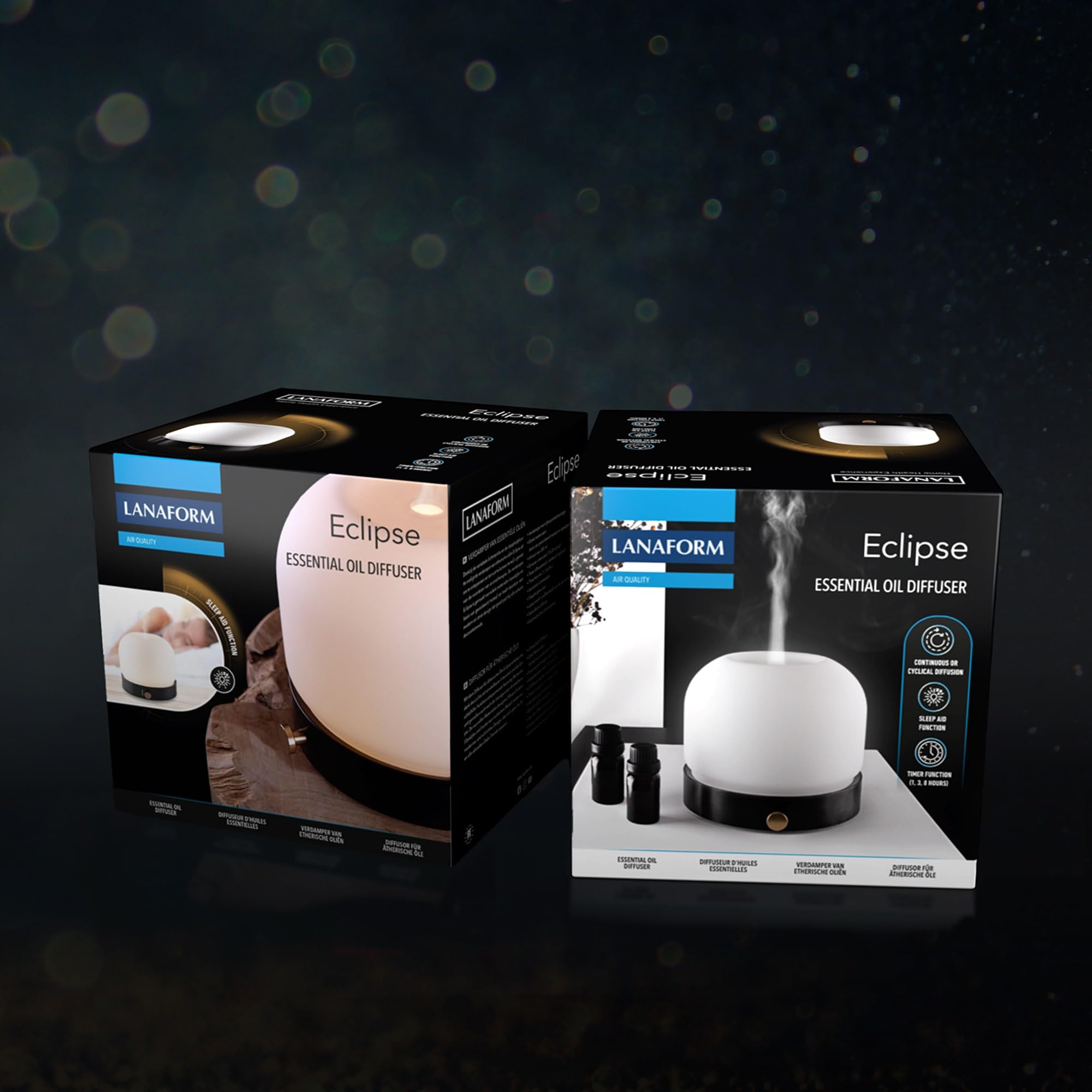 Eclipse - Diffusore OLI Essenziali Ultrasuoni - Aromaterapia Silenziosa - Humidificador Niebla Fría - Luz Nocturna LED Regulable - Ayuda Dormir Sueño – Dormitorio Relajación