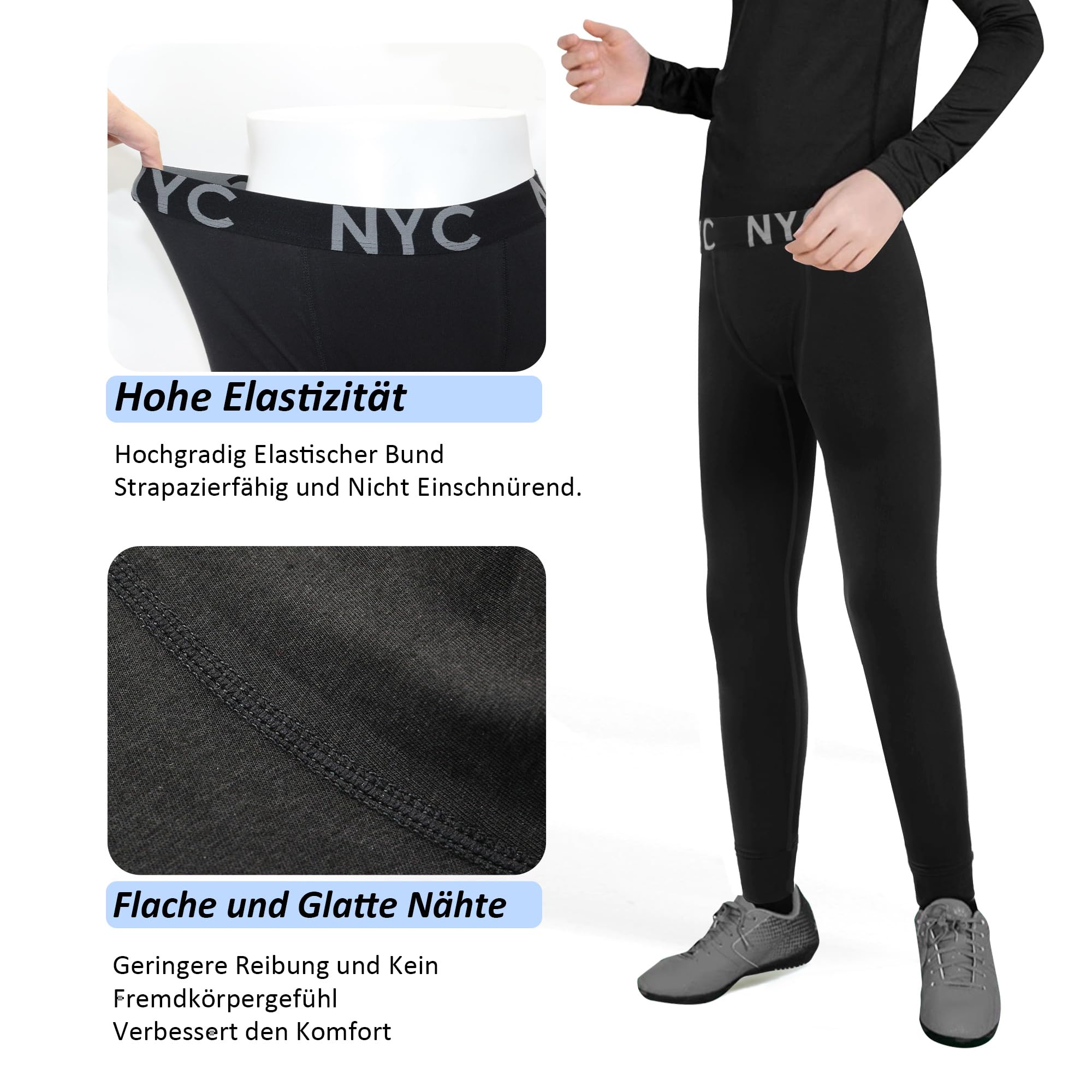 Uizuooy 1 Pezzi Bambini Compression Pantaloni Ragazzi Intimo Sportivo Cotone Nero Basket Running Sport Tights Leggings 2601 BL 122-128