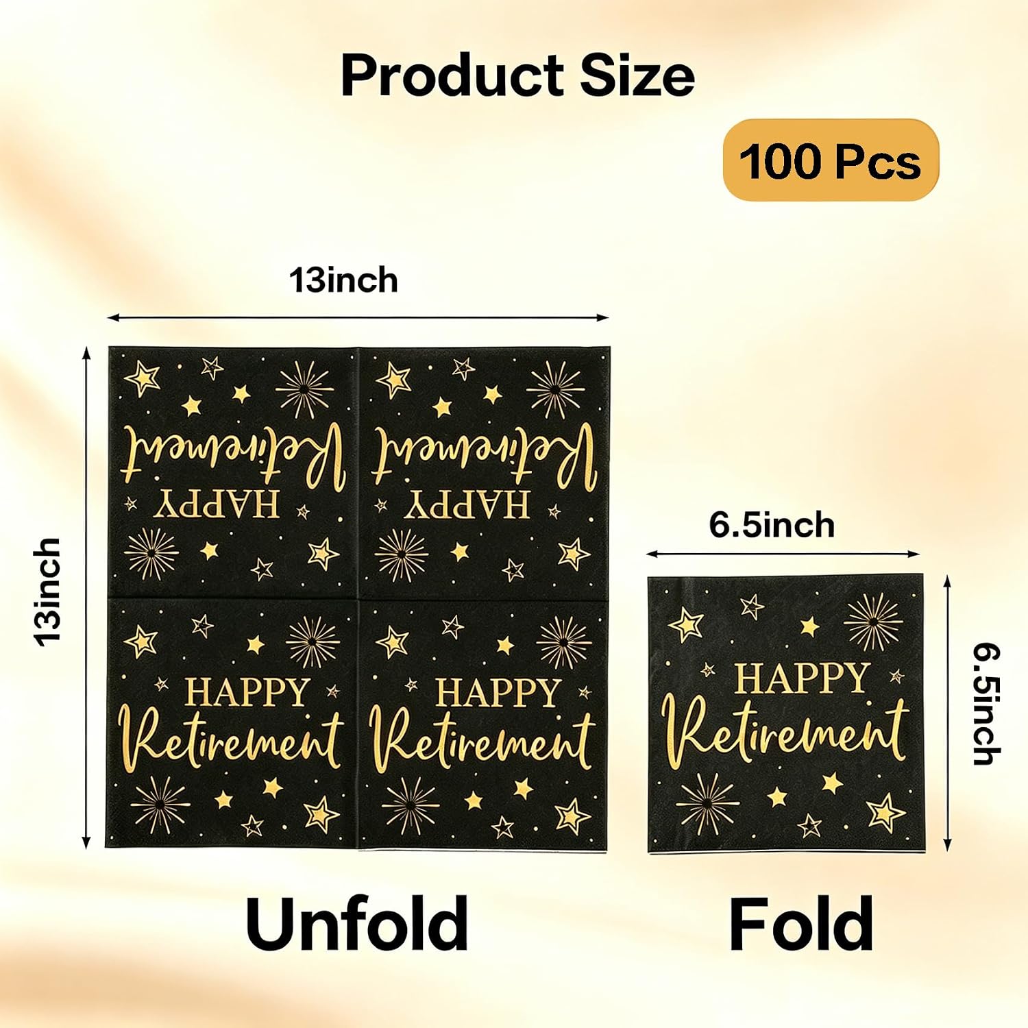 Retirement Napkins, 100Pcs Happy Retirement Cocktail Paper Napkins, Black Gold Napkin Disposable Guest Hand Towels for Retired Farewell Job Change Coworkers Leaving Going Away Moving Celebrations