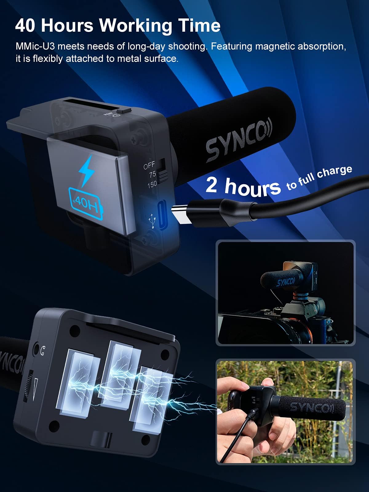 SYNCO Microfono direzionale per smartphone, microfono direzionale DSLR, 3,5 mm TRS/TRRS, Gain-Control, 75/150Hz Low Cut, monitoraggio audio, piastra magnetica per cellulare, fotocamera Canon, Nikon