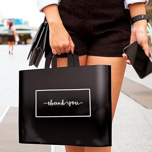 Miniatura 3 de 50 bolsas de mercancía con texto en inglés "Thank you" de 17 x 16 pulgadas, bolsas de agradecimiento negras a granel extra gruesas de 3.15 mil para