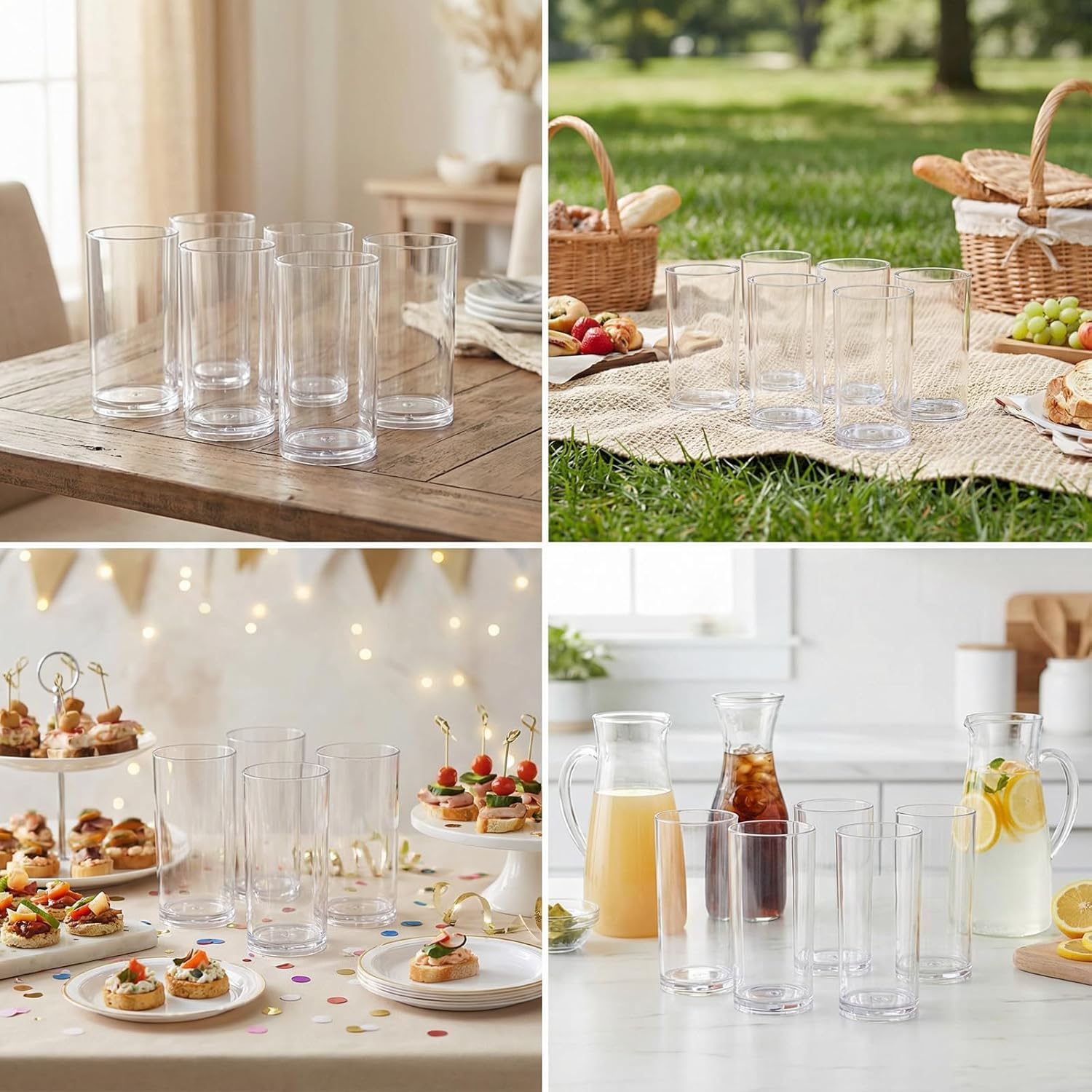 AOYITE 20-ounce Plastic Tumblers Dishwasher-Safe Premium Quality Juice Water Glasses BPA-free Clear Set of 6 Drinking Cups - Image 8