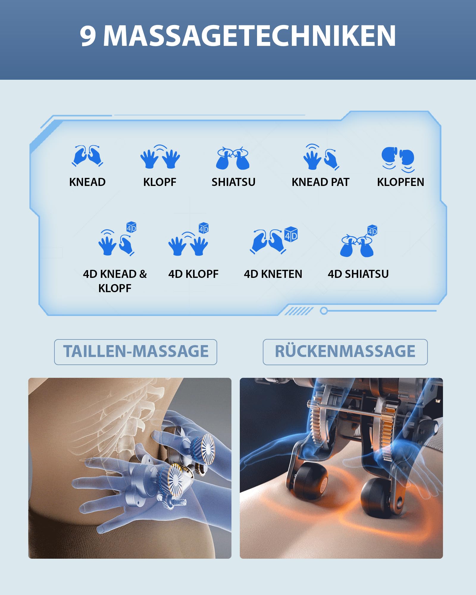 Massagesessel Ganzkörpermassage Shiatsu mit Wärmefunktion Massage Stuhl, Schwarz