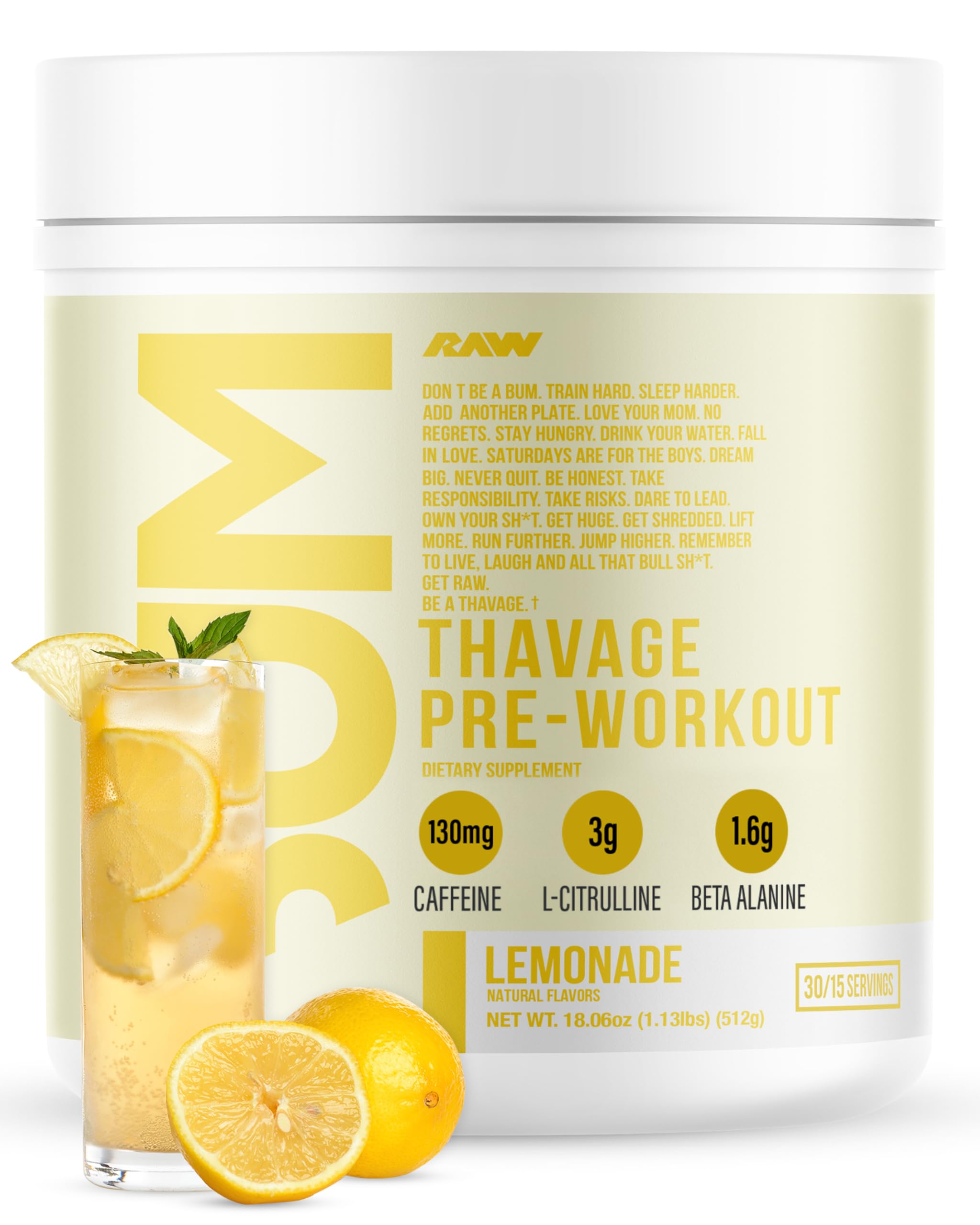 RAW Pre Workout Powder, Thavage (Champion Mentality) - Chris Bumstead Sports Nutrition Supplement for Men & Women - Cbum Pre Workout for Working Out, Hydration, Mental Focus & Energy - 40 Servings — Amazon image 8