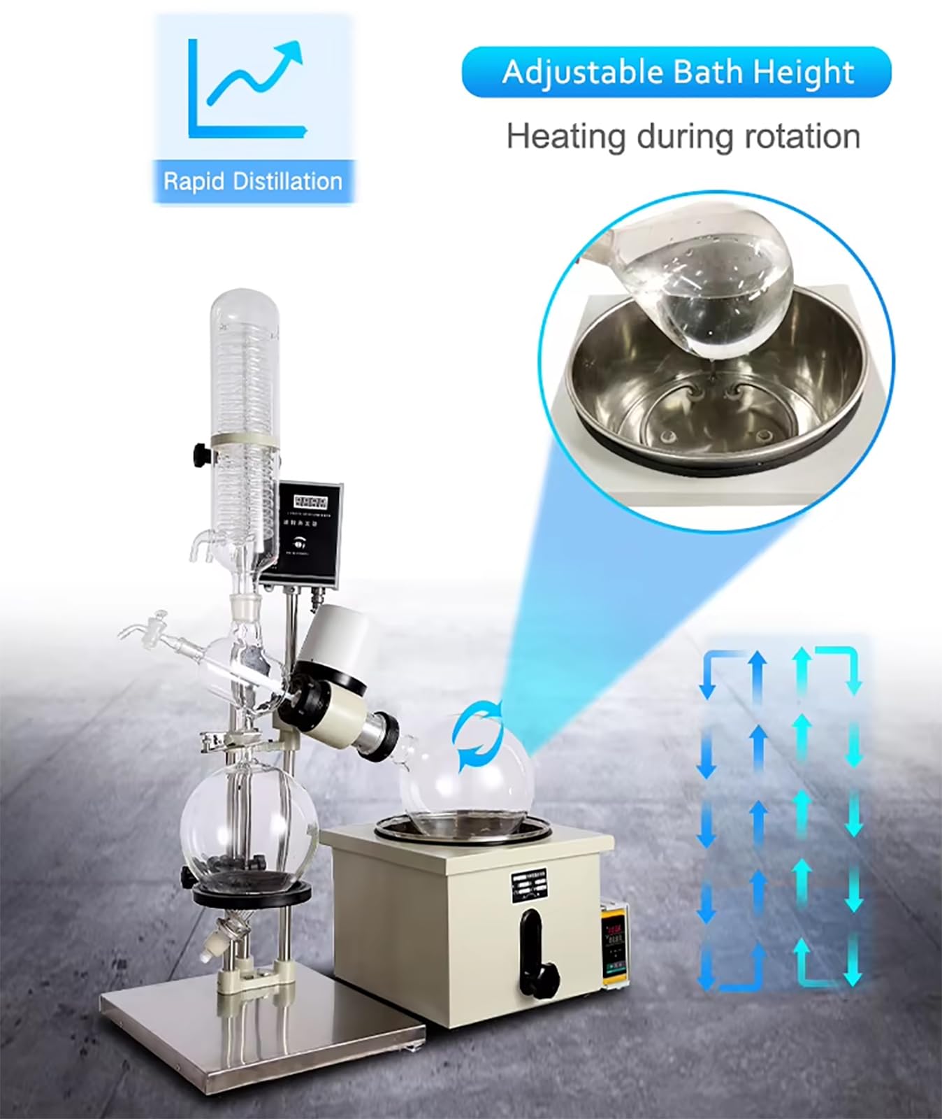 NGARY Digitaler 5-Liter-Rotationsverdampfer Fürs Labor, Rotavapor-Laborgerät Mit Motorlift, Digitalem Heizbad Und Kühler, 0,095 MPa Vakuum & 10–200 U/min, Temperatur-/Drehzahlanzeige