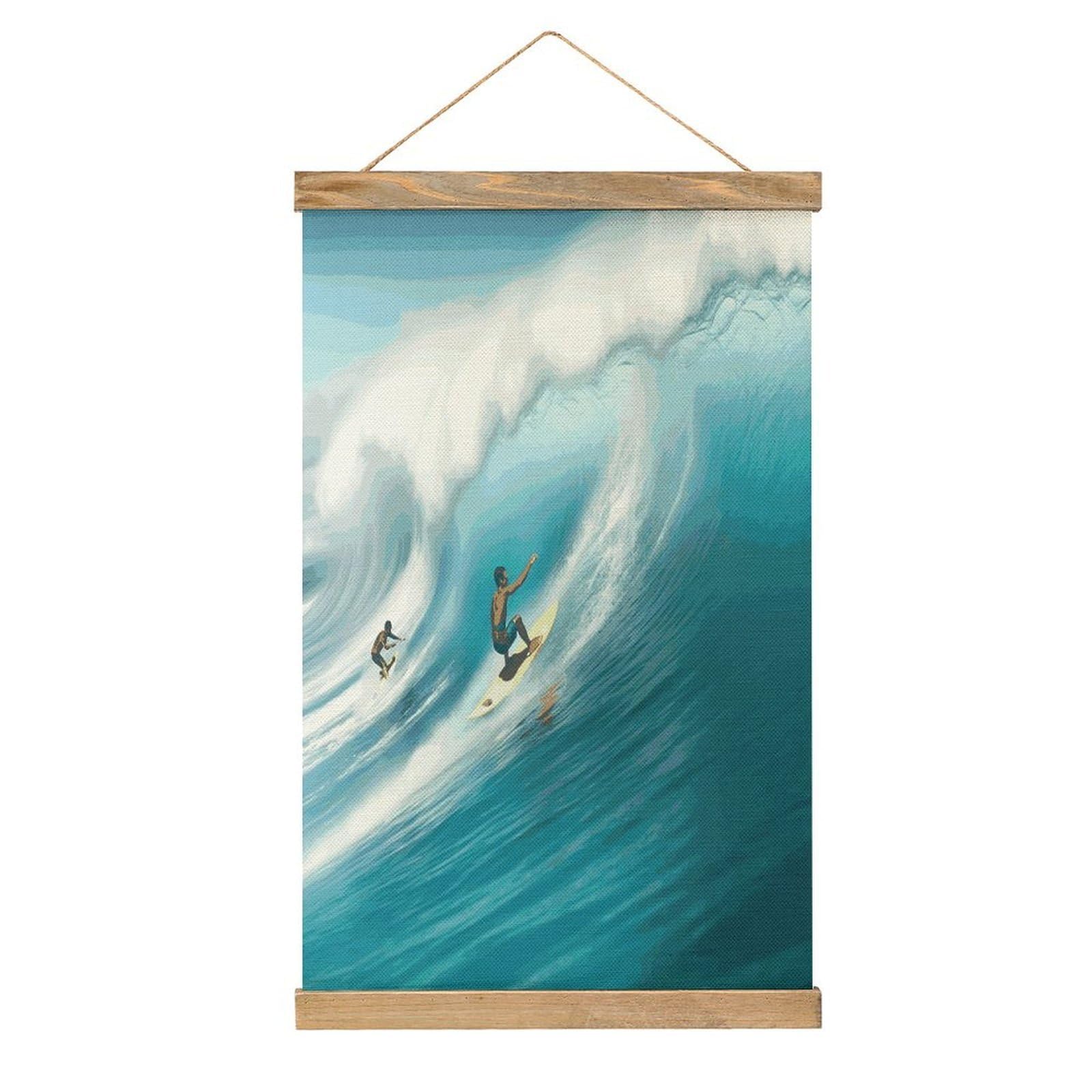 VstaDank Surfing Poster with Wooden Frame Hanger Art Painting Wall Decor Poster Wall Hanging Wooden Frame 13x20 Wood Poster Hanger for Photo Picture Art Canvas Print Artwork