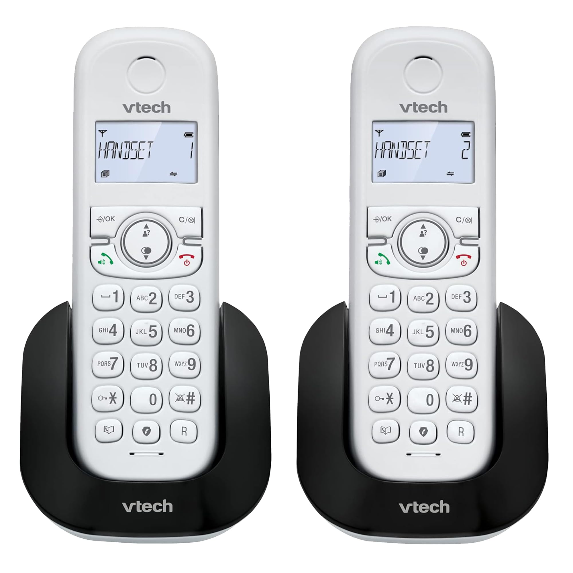 VTech CS1501 Telefono Cordless Casa Duo, Telefono fisso DECT con vivavoce e blocco chiamate, doppia ricarica, identificatore di chiamata, LCD Display retroilluminato e tastiera, modalità ECO, Bianco