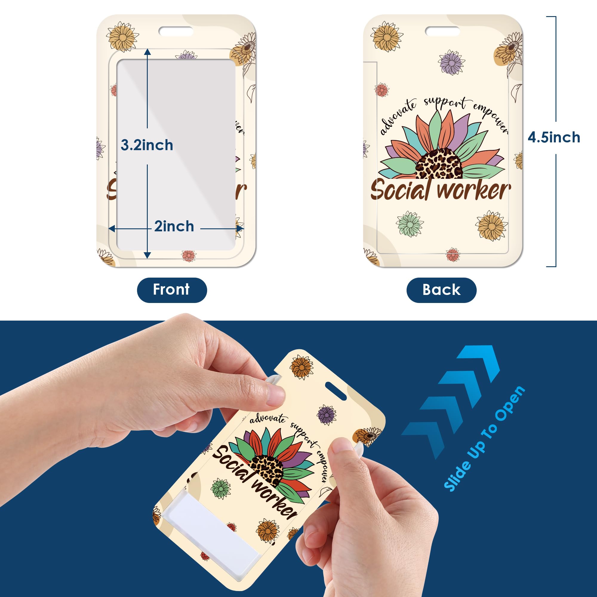 AFRITEE Soporte para tarjetas con cordón, soporte para tarjetas de identificación de trabajador social con cordón de cuentas, carrete de trabajo inspirador de girasol, tarjeta de identificación