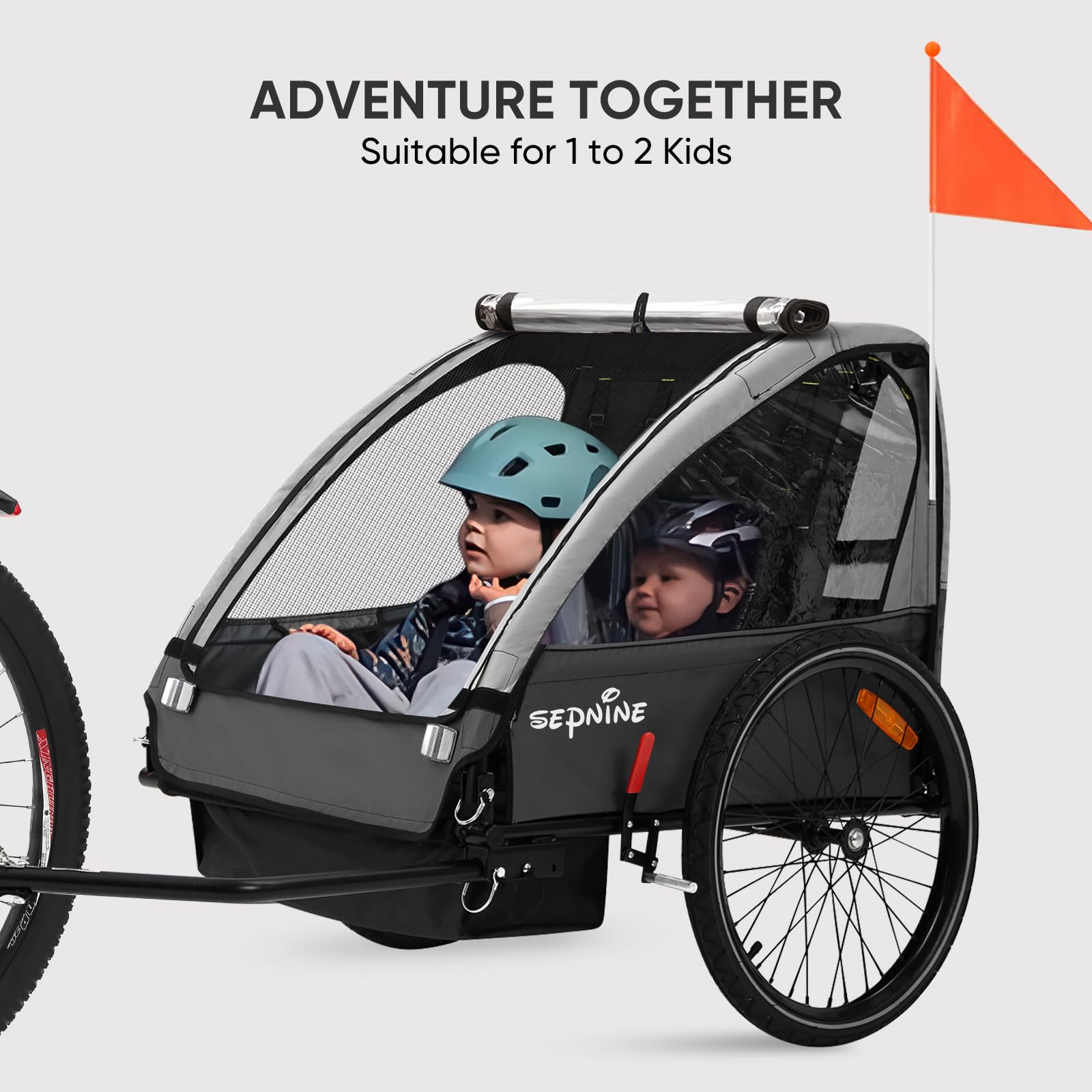 Sepnine Remolque Bicicleta Niños, Remolque Bicicleta,Remolque para Bici Plegable Todoterreno para Niños de Dos plazas con Freno de Mano