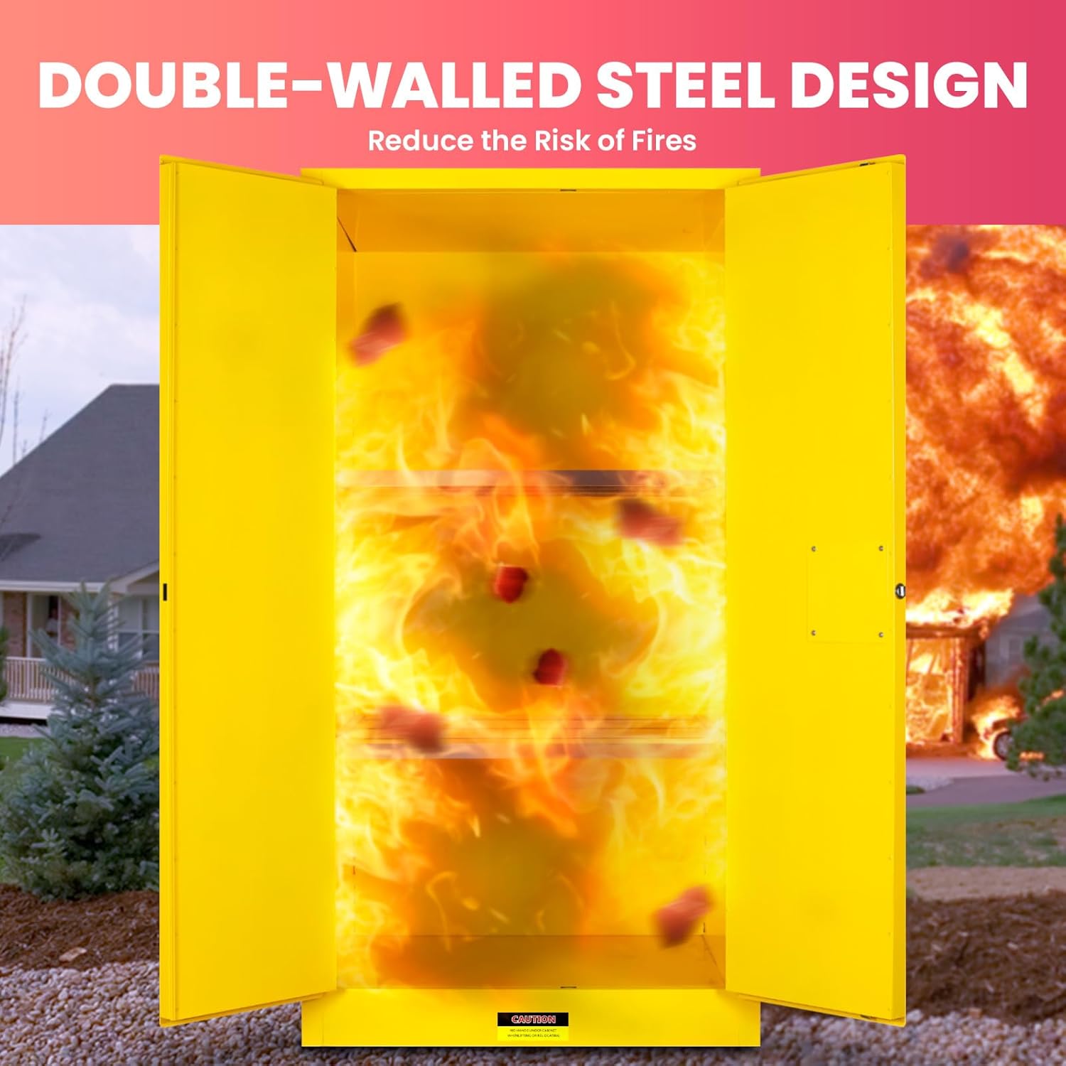 90 Gal Flammable Storage Cabinet（65"X35"X35"）, Heavy-Duty Galvanized Steel Flammable Safety Locker with Adjustable Shelf, for Home/Industrial/Commercial (Yellow)