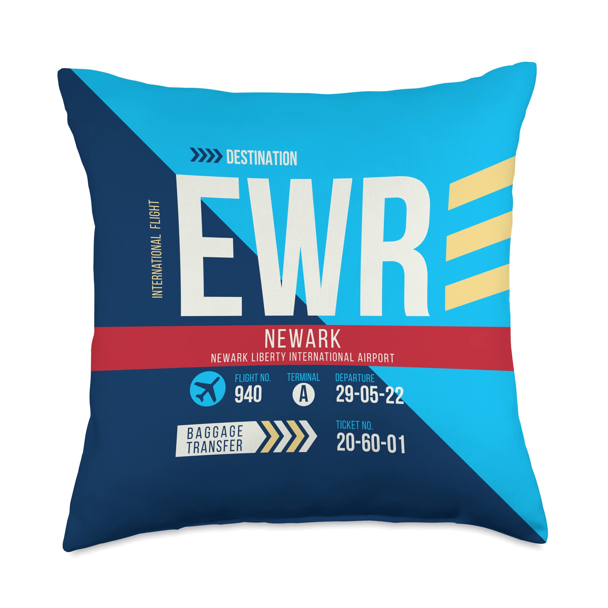 Now Boarding Air Travel Vacation Tees Vintage Newark EWR Airport Code Day Retro Air Travel Throw Pillow, 18x18, Multicolor