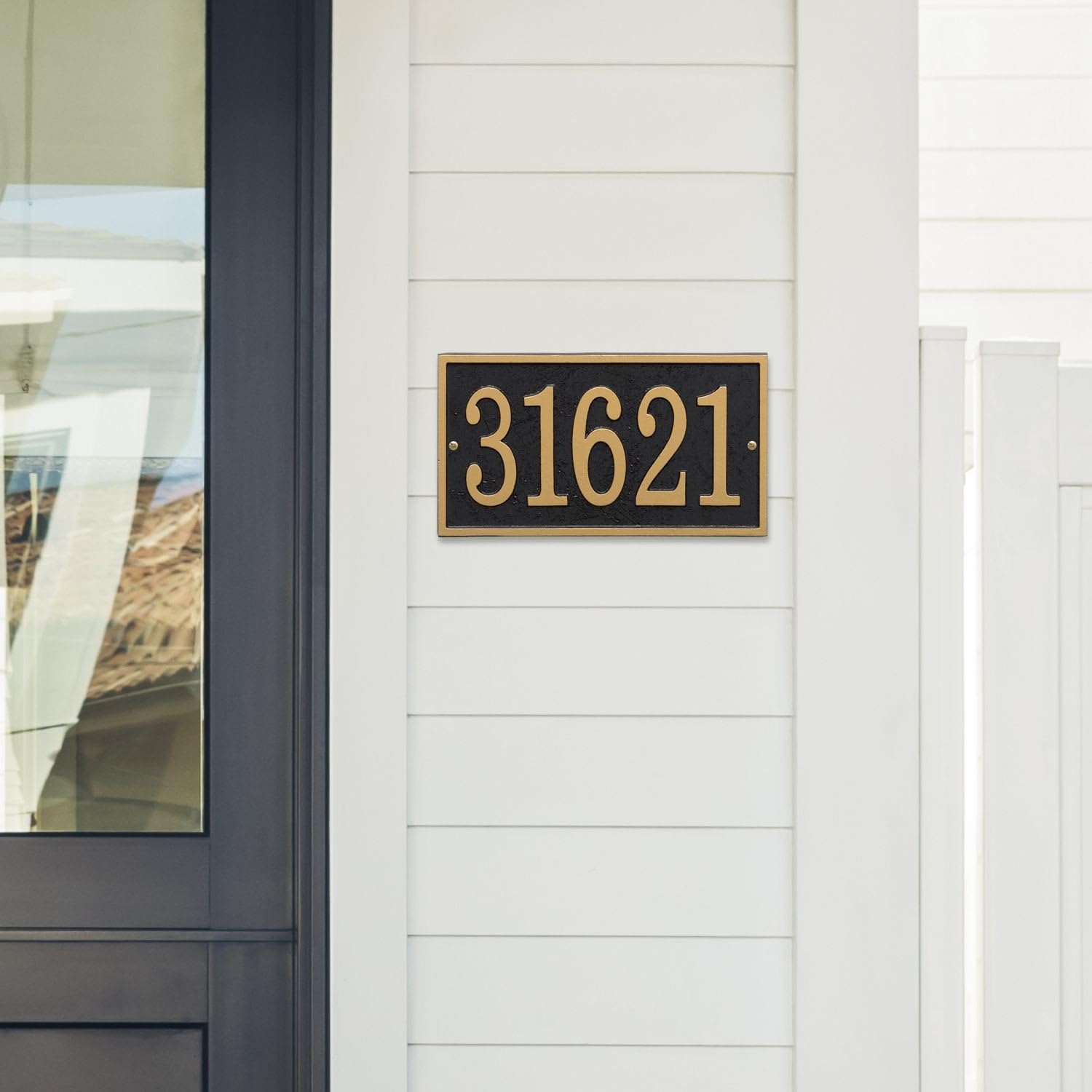Whitehall Personalized Cast Metal Address Plaque - USA Made Custom House Number Sign - Rectangle (11" x 6.25") - Black with Gold Numbers