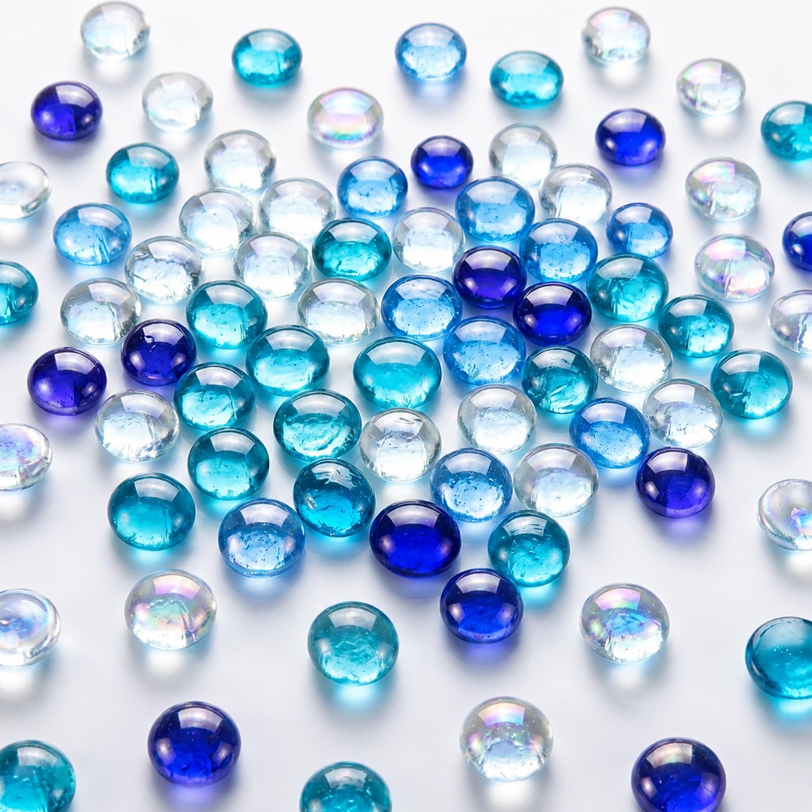 chiying Glass Pebbles 220 Pcs Glass Beads for Vases Ocean Series Sparkling Blue Glass Stones for Vase Filler Fish Tank DIY Crafts Decorative