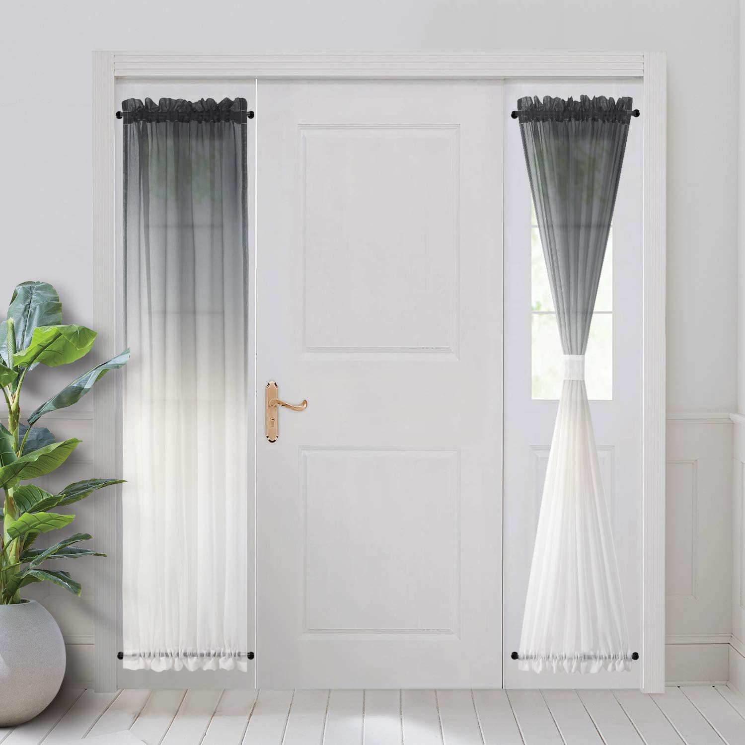BGment Ombre French Door Curtains, Rod Pocket Faux Linen Sheer Sidelight Drapes with 2 Tie Backs for Door Window, Set of 2 Panels ( Each 25 x 72 Inch, Grey )