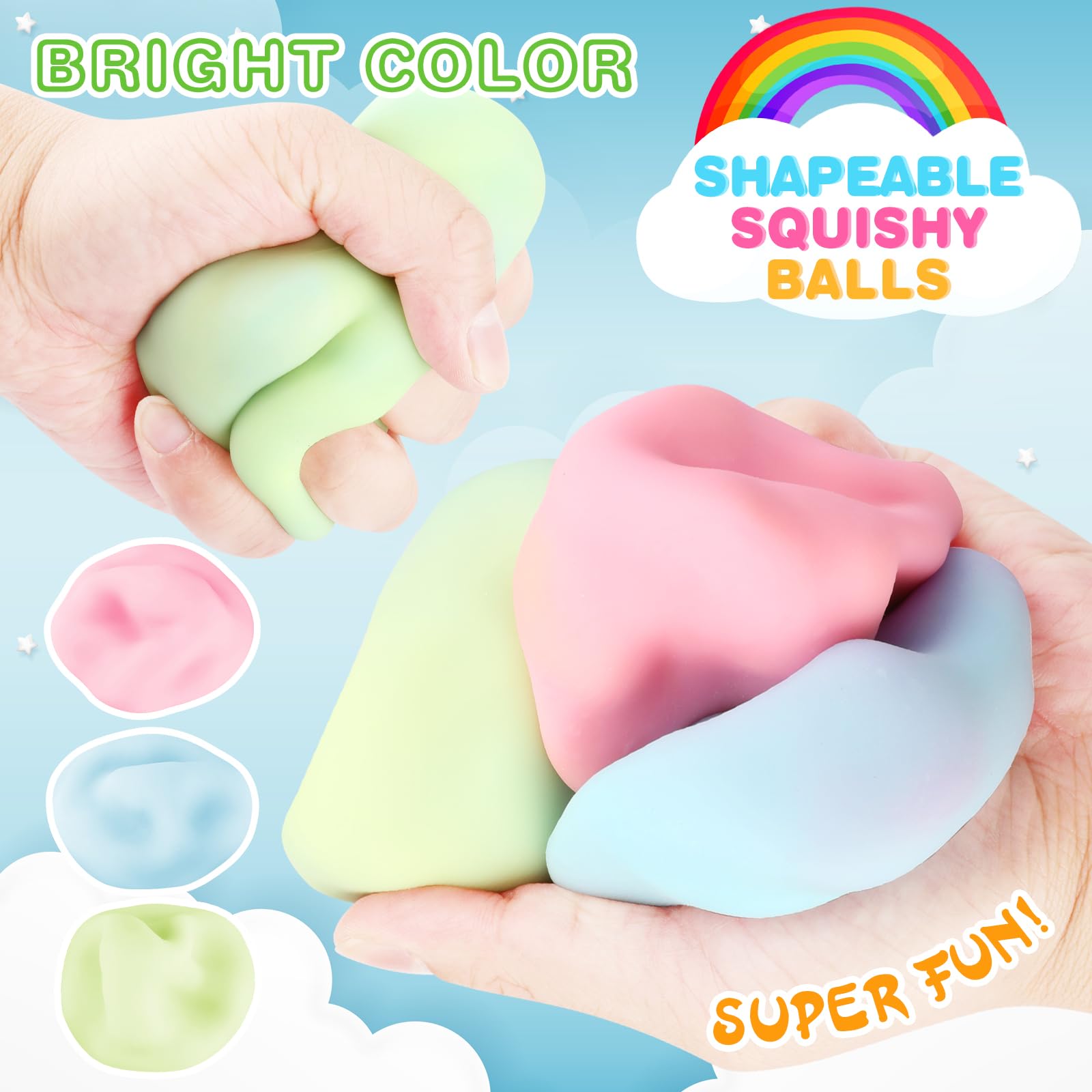 3-Pack Squishy Fidget Toys, Pink/Green/Blue Sugar Ball Set, Soft Stress Relief Balls for Kids & Adults - Image 2