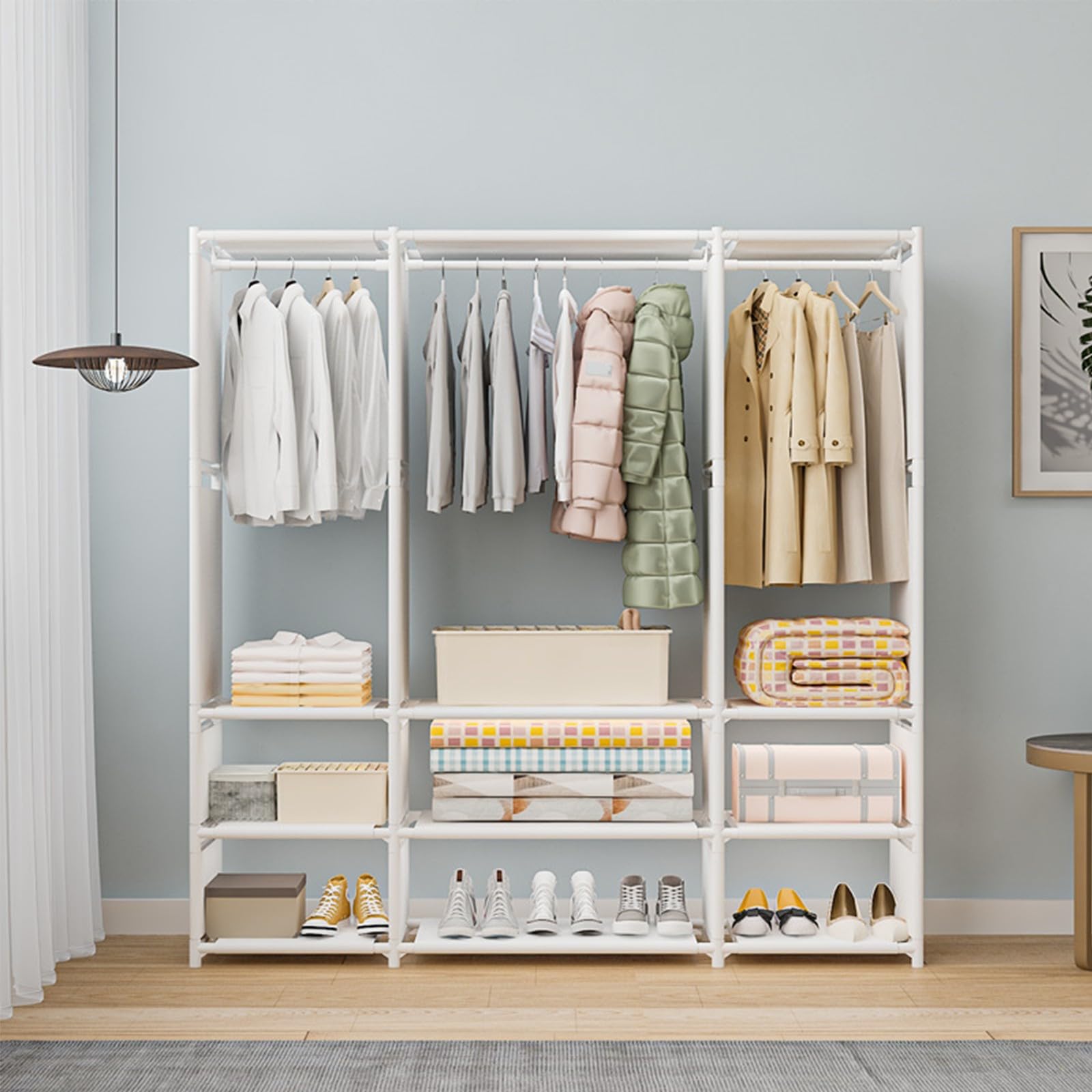 Clothes Rails Heavy Duty Clothing Rail,Freestanding Wardrobe Closet Rack,Storage Shelves Clothing Garment Rack Coat Rails Rack White,130 * 36 * 170cm