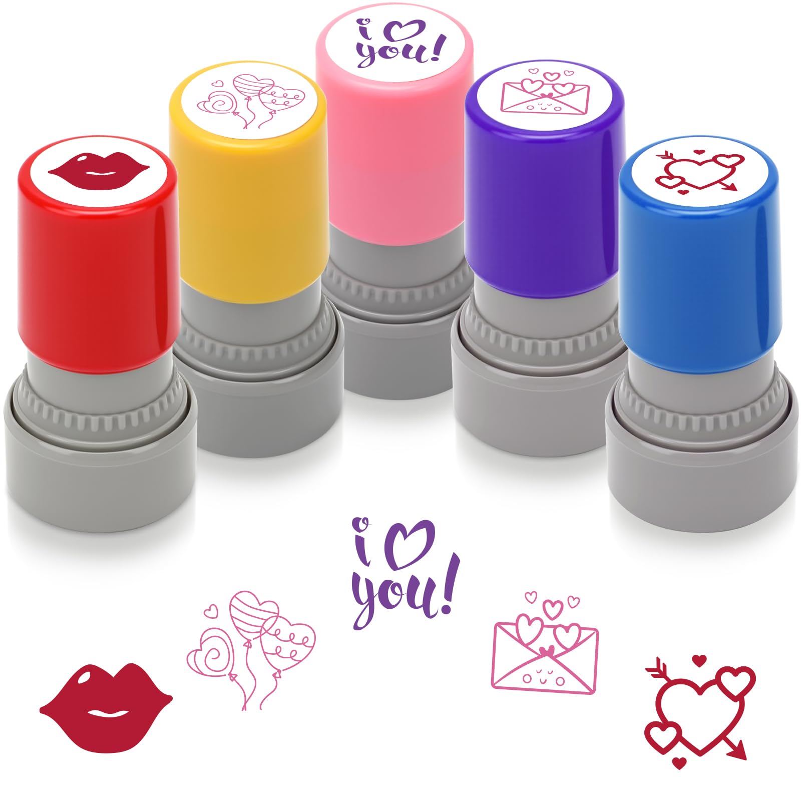 HEYTIMI 5 Pcs Valentine Day Stamp Kit for Kids, Self-Inking Rubber Assorted-Pattern Stamps for Valentine Party Favors Gift Goody Bag Fillers (Pattern - Style)