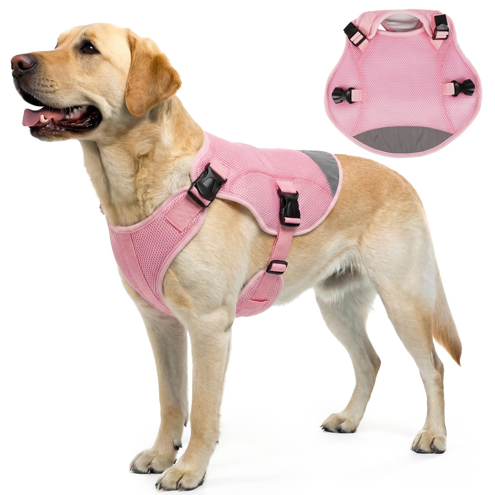 Hjyokuso Cooling Jacket for Dogs XL, Large Dog Cool Vest, Breathable Evaporative Coolings Coat, Quick Absorb Fabric, Reflective Strips, Adjustable Belly Buckle, Easy On Off, Heat Protection Pink