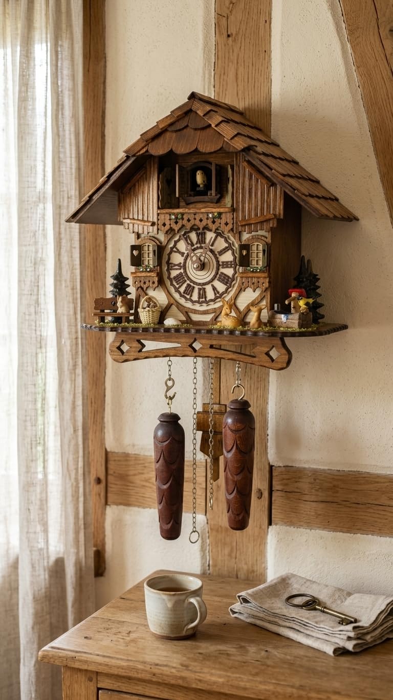 Cuckoo-Palace Orologio a cucù Tedesco - Chalet Romantico Valle dei mulini della Foresta Nera - con Animali meravigliosi - con Movimento al Quarzo Alto 26 cm