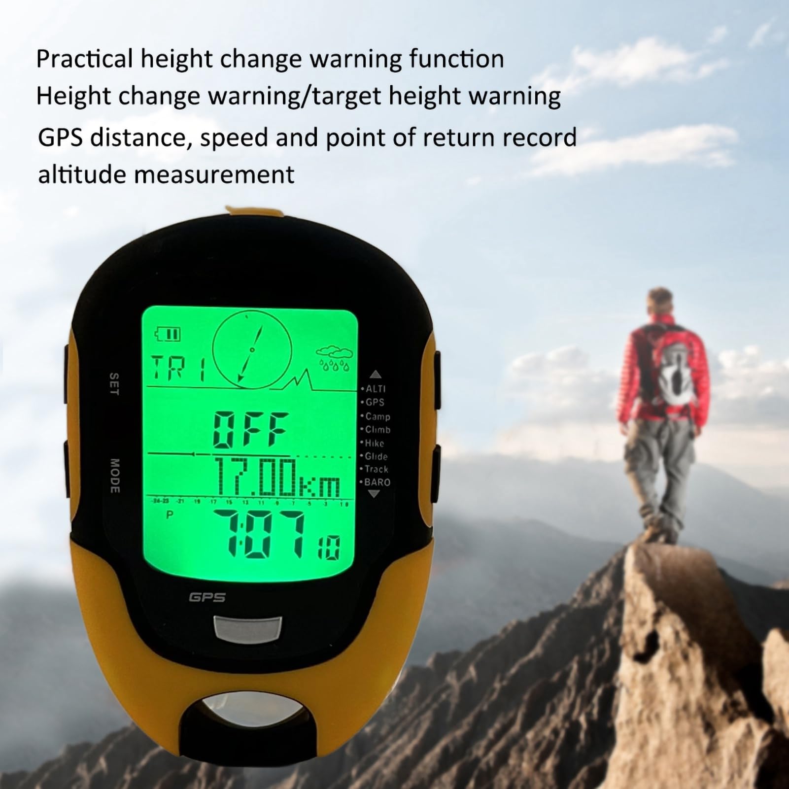 Dilwe Altimètre Numérique Multifonction, Portable Extérieur Portable FR510 ABS IPX4 LCD Boussole GPS Altimètre Thermomètre Baromètre Testeur de Pression