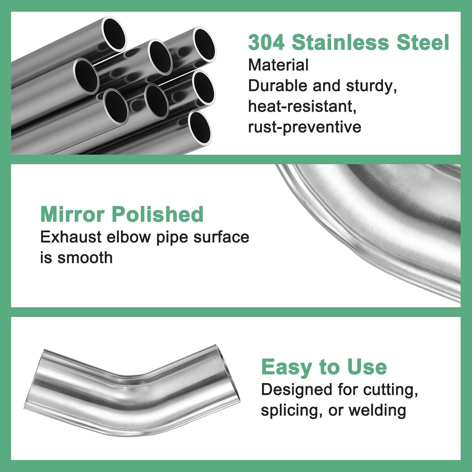M METERXITY 2-Pack OD 1.8 Inch 45 Degree Mandrel Bend Elbow, Thicken 1.5 mm 304 Stainless Steel Exhaust Elbow Pipe for Car Modified Exhaust System, Stair Handrail Bend, Height 140 mm