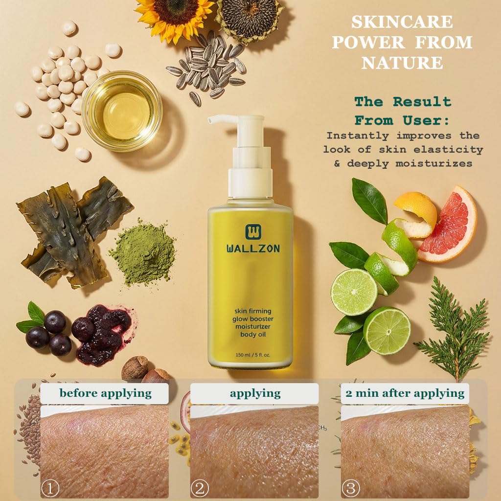 Firming & Moisturizing Body Oil for Women with Seaweed Extract, 5 oz After Shower Skincare Oil, Non-Greasy, Lightweight, Fast-Absorbing, Improves Skin Elasticity, Citrus Scent