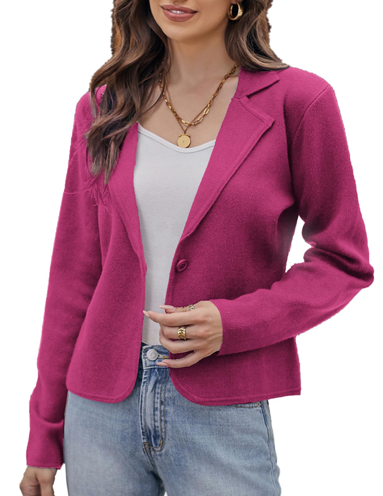 GRACE KARIN Women Sweater Blazer Casual Work Croppped Cardigan Lightweight Button Front Short Knit Blazer Jacket S-XXL