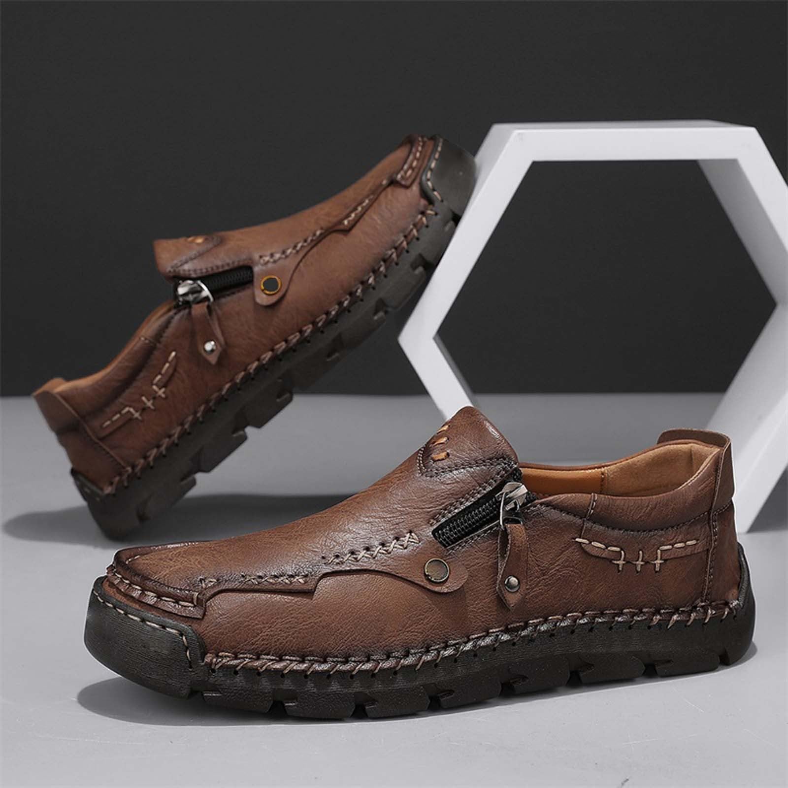 Halbschuhe Herren Leder Freizeitschuhe Mit Reissverschluss Sportlich Lederschuhe Flache Sohle Turnschuhe rutschfest Atmungsaktive Slipper Bequeme Casual Sportschuhe Schlupfschuhe