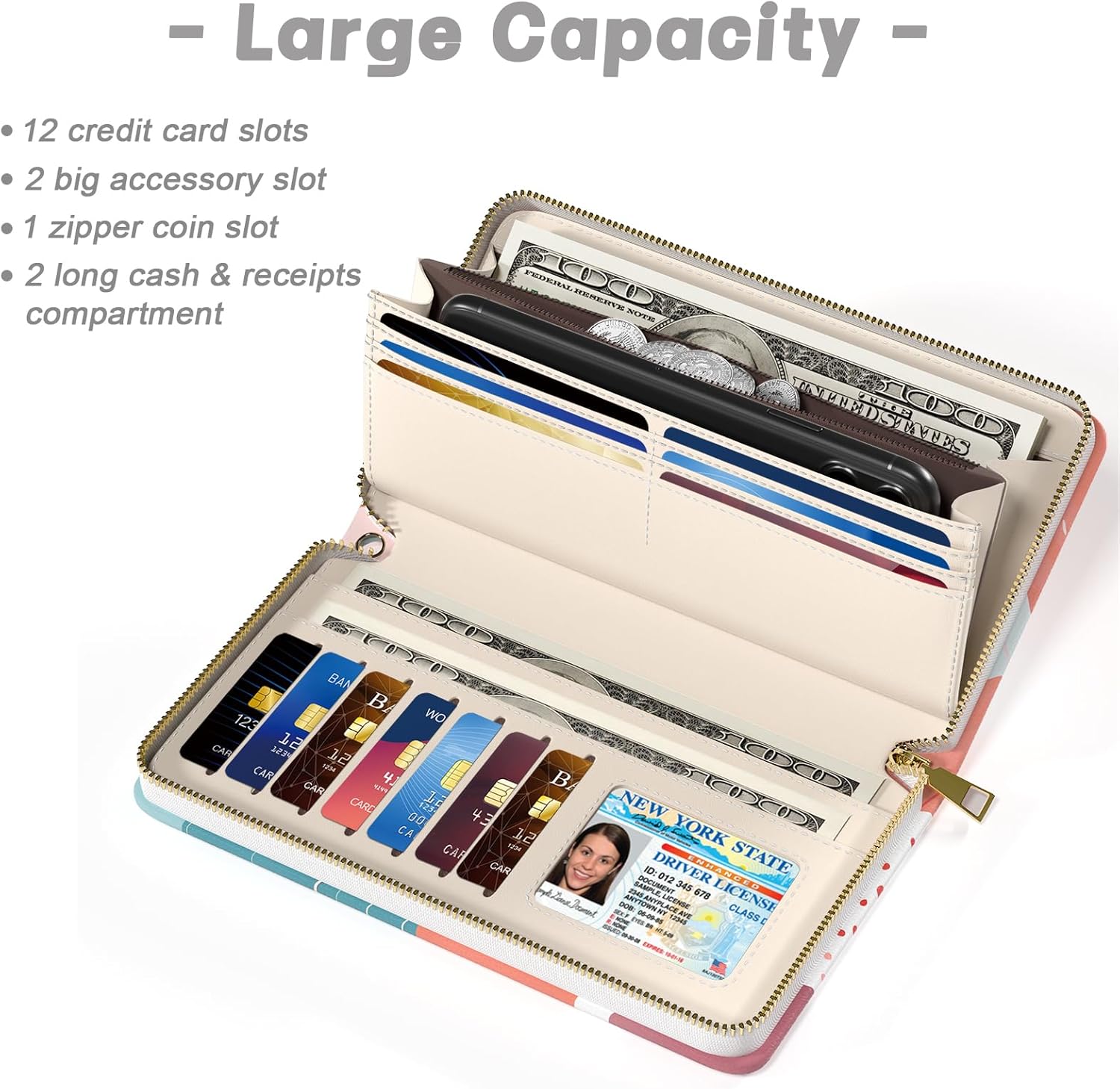 Womens Wallet, RFID Wristlet Wallets for Women, Ladies Clutch Purses, Large Travel Card Holder with Phone Holder | RFID, for Women, Large, Travel, Card Holder, with Phone Holder - Image 3