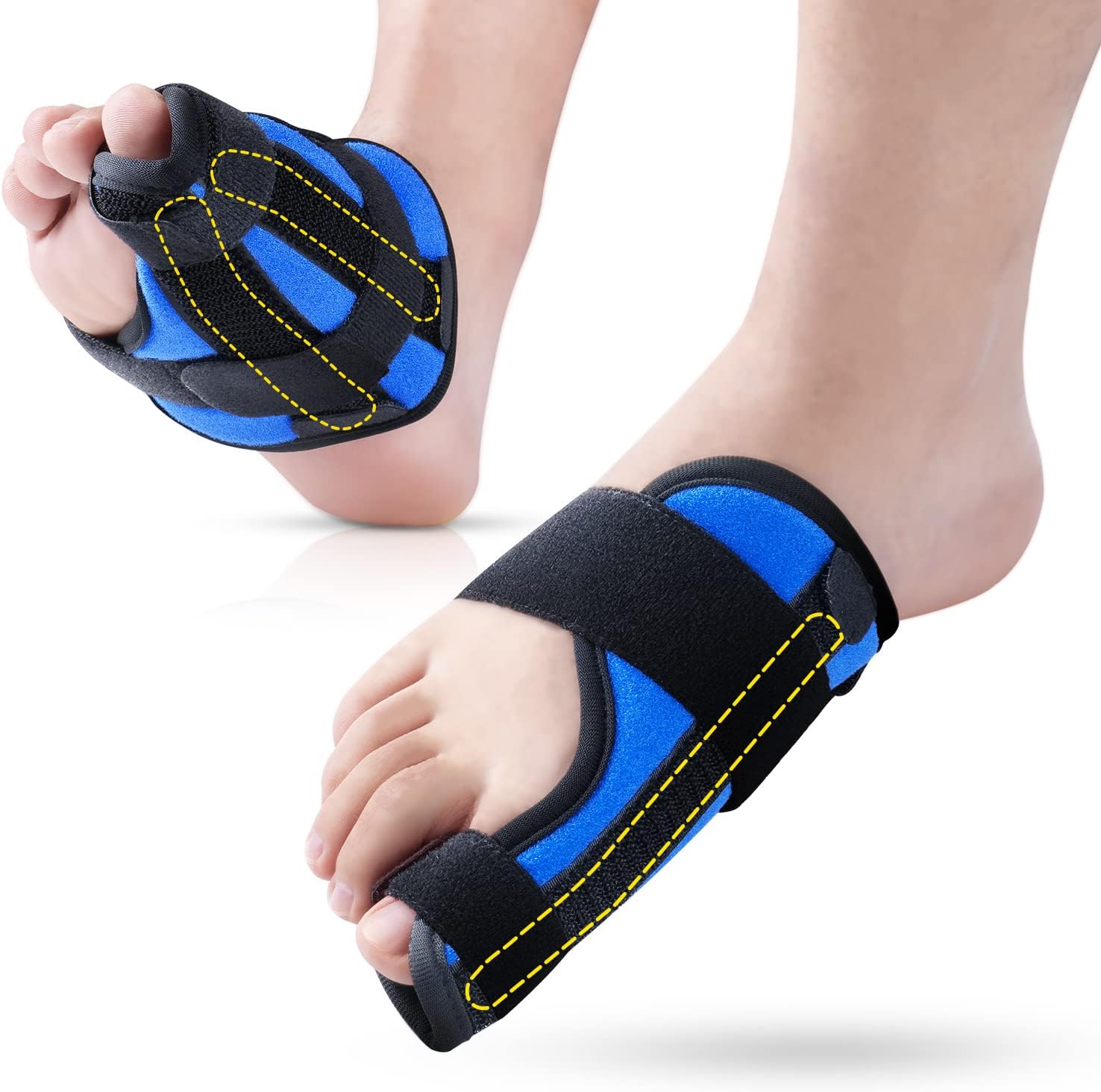 Big Toe Splint for Women & Men, Broken Big Toe Support Brace for Big Toe Fracture Fixation,Sports Sprains,Injuries, Adjustable Big Toe Protector with 2 Stainless Steel Plates for Day & Night Use - Left（Blue）