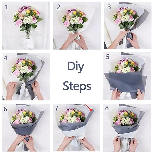 Miniatura 5 de 40 hojas de papel de regalo de flores impermeables con 48 piezas de decoración de mariposa dorada 3D, 100 alfileres de perlas y cinta de satén de 25