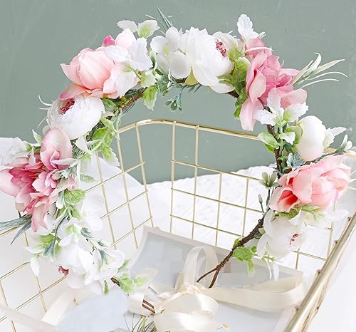 Miniatura 4 de Vivivalue Corona de flores nupciales guirnalda diadema floral diadema halo boda fiesta fotos