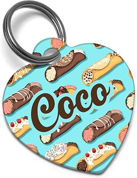 Cannoli Treat Pet ID Tags, Personlized Dog Tag For Dogs. Add Your Custom Text, in Dog Bone and Heart Shapes Heart