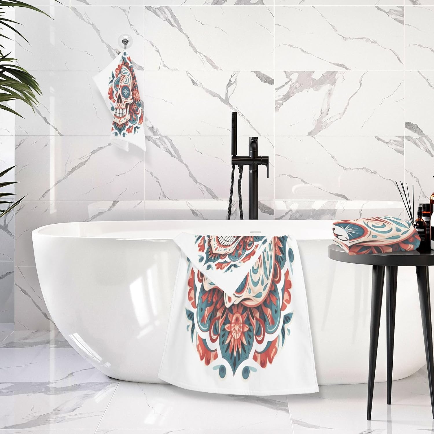 Hand Towels Premium Soft and Highly Absorbent Retro Pattern Skull 2 Pcs Towels for Bathroom Set 100% Cotton Decorative Face Towels