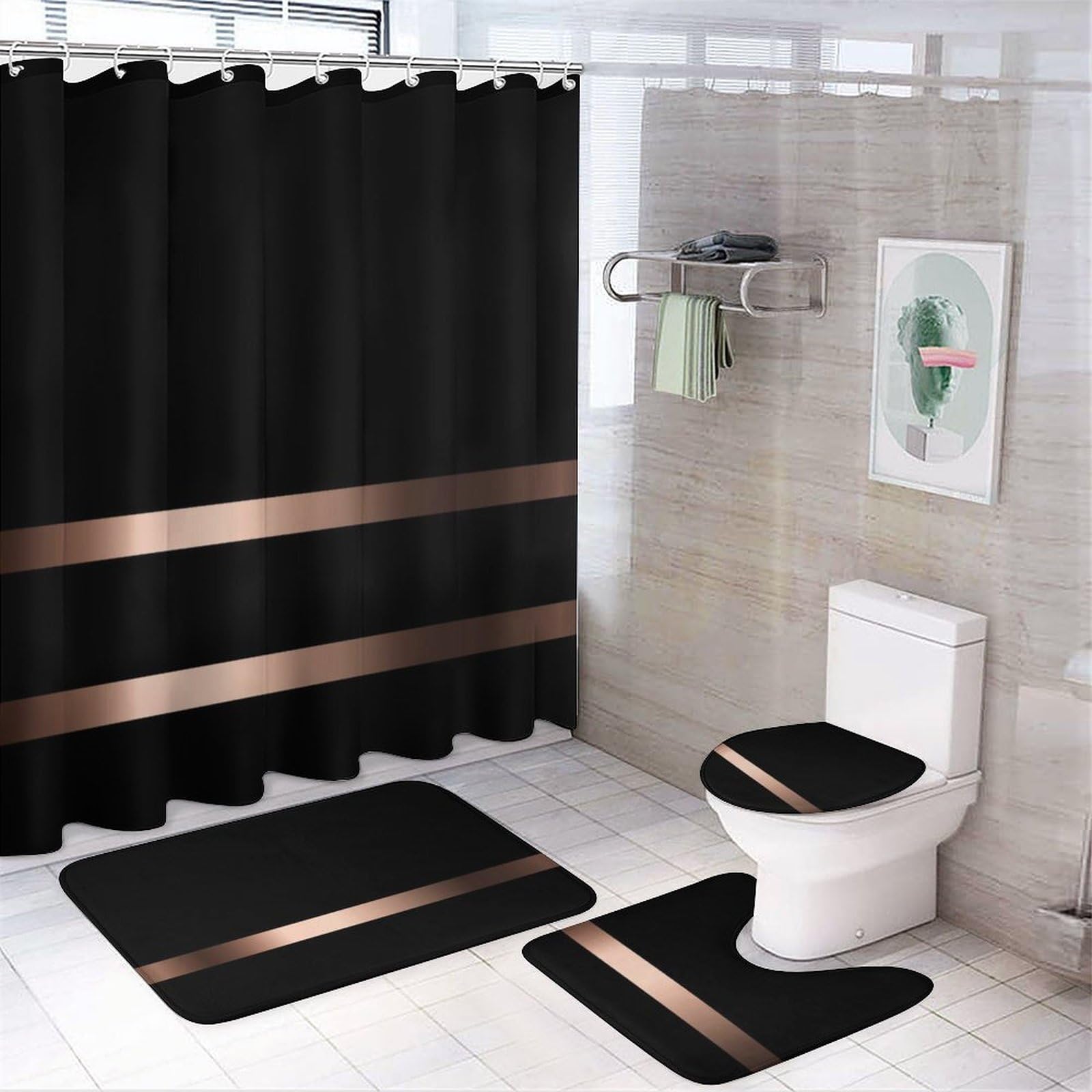 Amazon.com: Perostye 4 Piece Bathroom Sets, Black Stylish Rose Gold ...